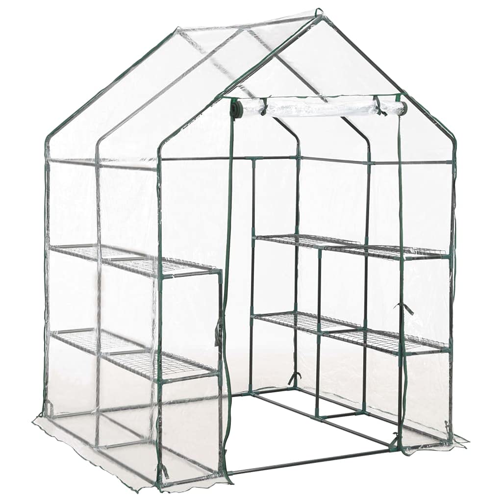Powder-Coated Steel Frame & PVC Cover Greenhouse with Zippered Door - 4.7'x4.7'x6.4' Walk-In Plant Shelter with 8 Shelves - Perfect for Indoor/Outdoor Gardening, Seed Starting & Plant Protection