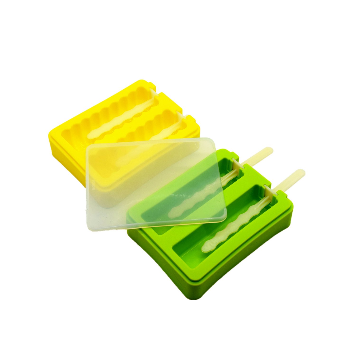 BPA-Free Silicone Popsicle Molds with Lid - Set of 2 Different Shapes (Yellow & Green) for Homemade Ice Pops, Kids Snacks & Summer Treats