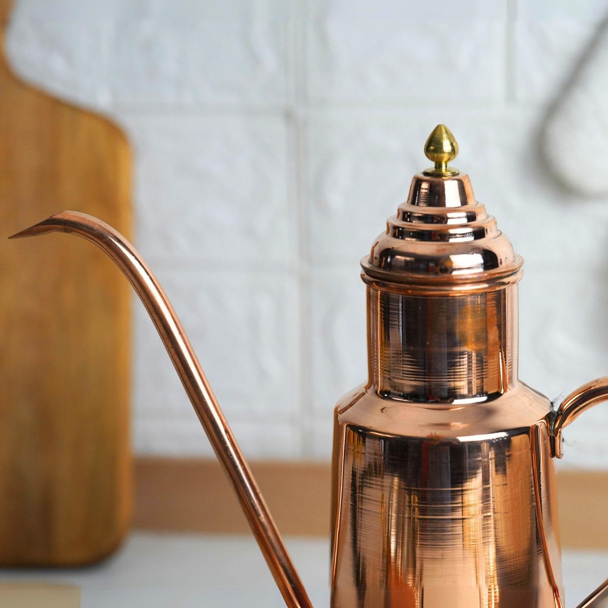 Handcrafted 600ml Solid Copper Olive Oil Dispenser Bottle with Brass Crown - Premium Oil Dipping Set for Kitchen & Dining | 100% Pure Copper | Perfect for Cooking, Salad Dressing & Bread Dipping