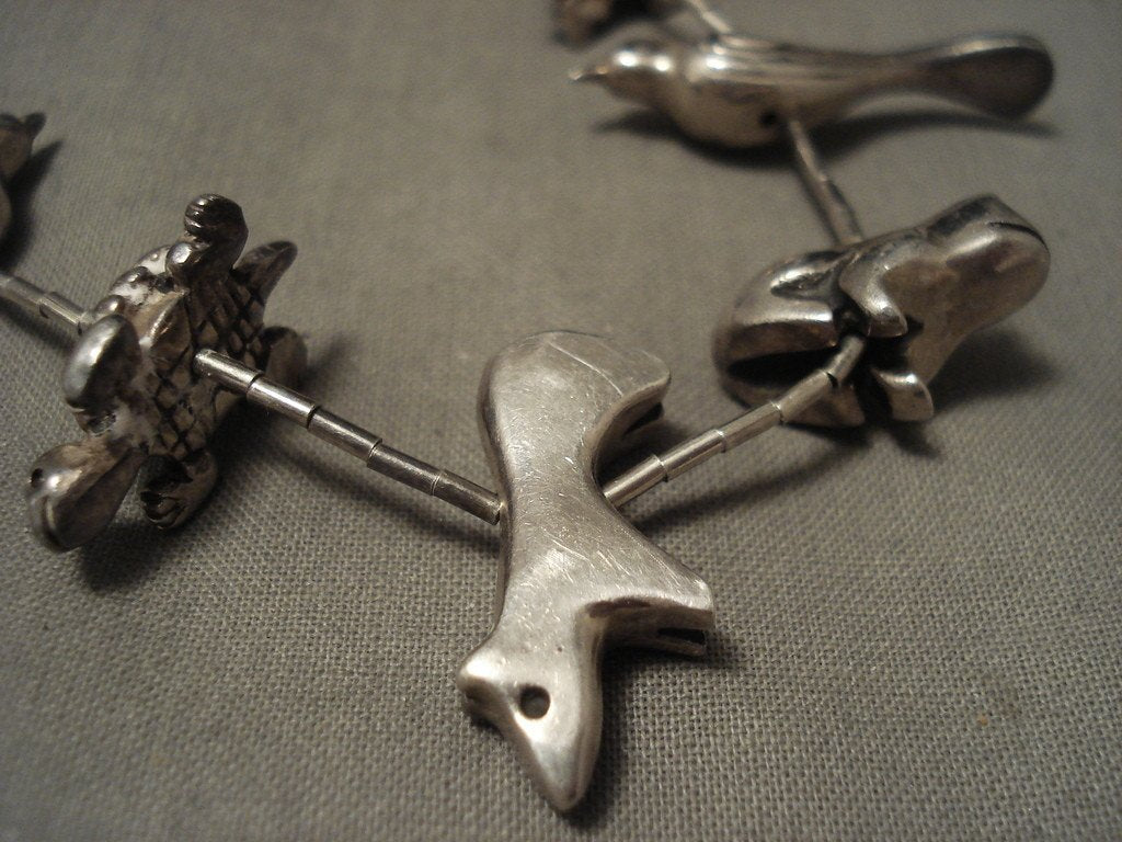 Vintage Santo Domingo 'Animal Fetish' Sterling Silver Native American Necklace - 136g Heavy Handmade Tribal Jewelry for Women, Boho Fashion Accessory, Gift for Her, Perfect for Festivals & Spiritual Ceremonies