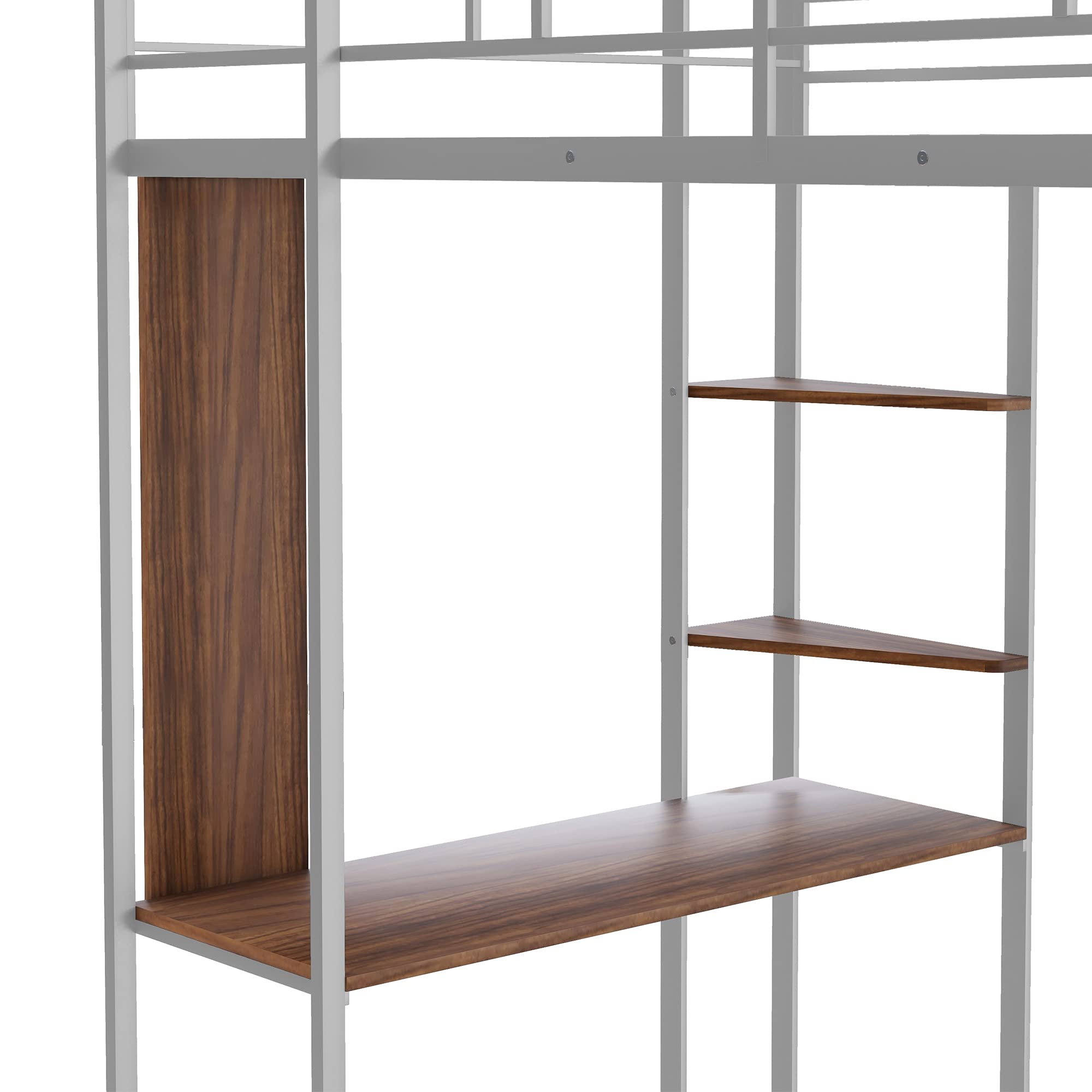 Harper & Bright Designs Twin Size Metal Loft Bed with Shelves & Desk - Sturdy Loft Bed Frame with Dual Ladders & Safety Rails for Kids, Teens & Adults - Space-Saving Study & Sleep Solution (No Box Spring Needed, Silver) - Perfect for Small Bedrooms, Dorms & Studio Apartments