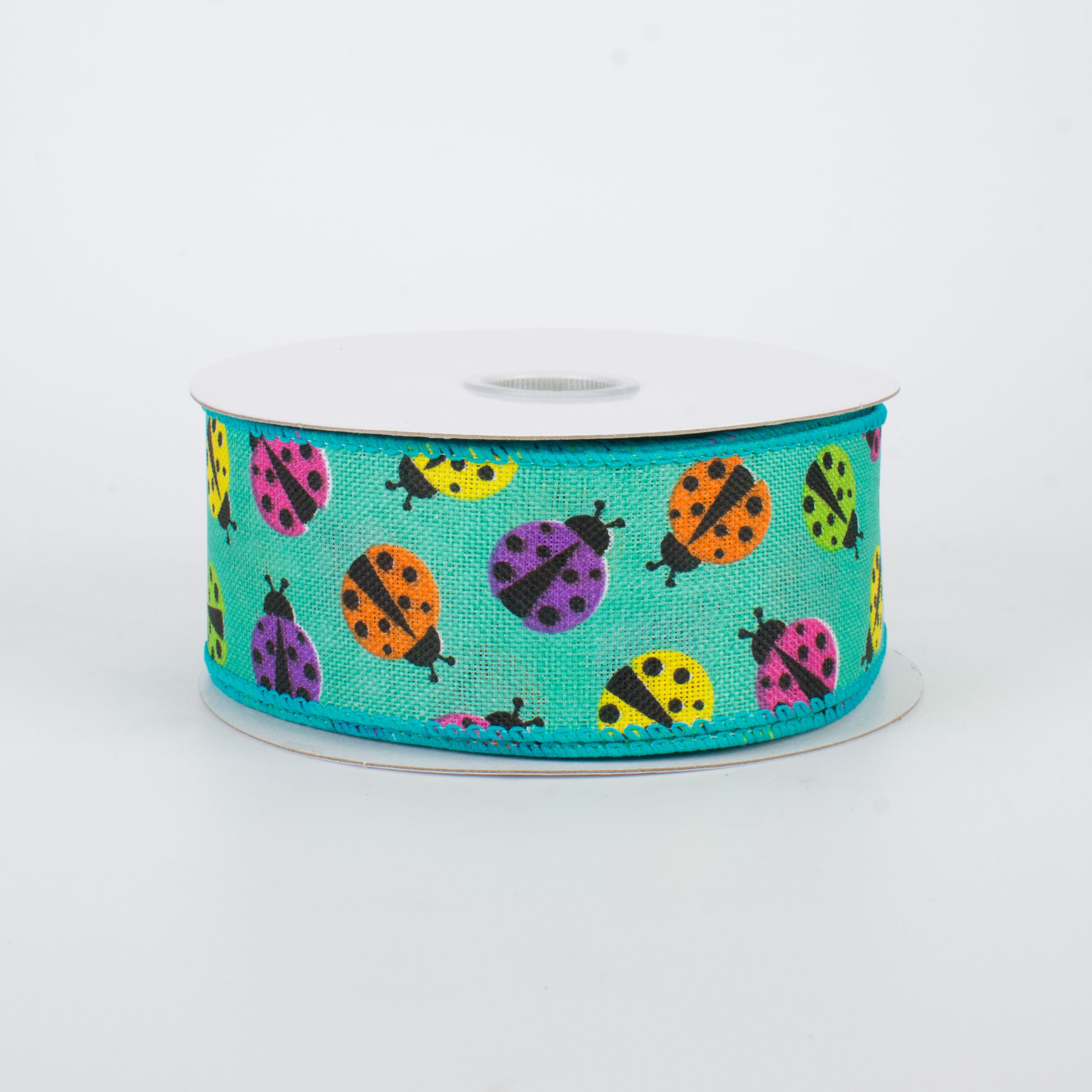 1.5 Inch Multicolored Ladybug Ribbon - Teal Green Decorative Craft Ribbon (10 Yards) for Gift Wrapping, Hair Bows, Scrapbooking & DIY Projects