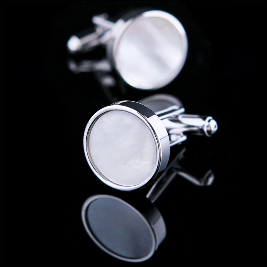XWWDP Men's Round Shell Cufflinks - 15x15mm Wedding & Formal Dress Accessories for Grooms, Best Men & Business Attire (Color A)