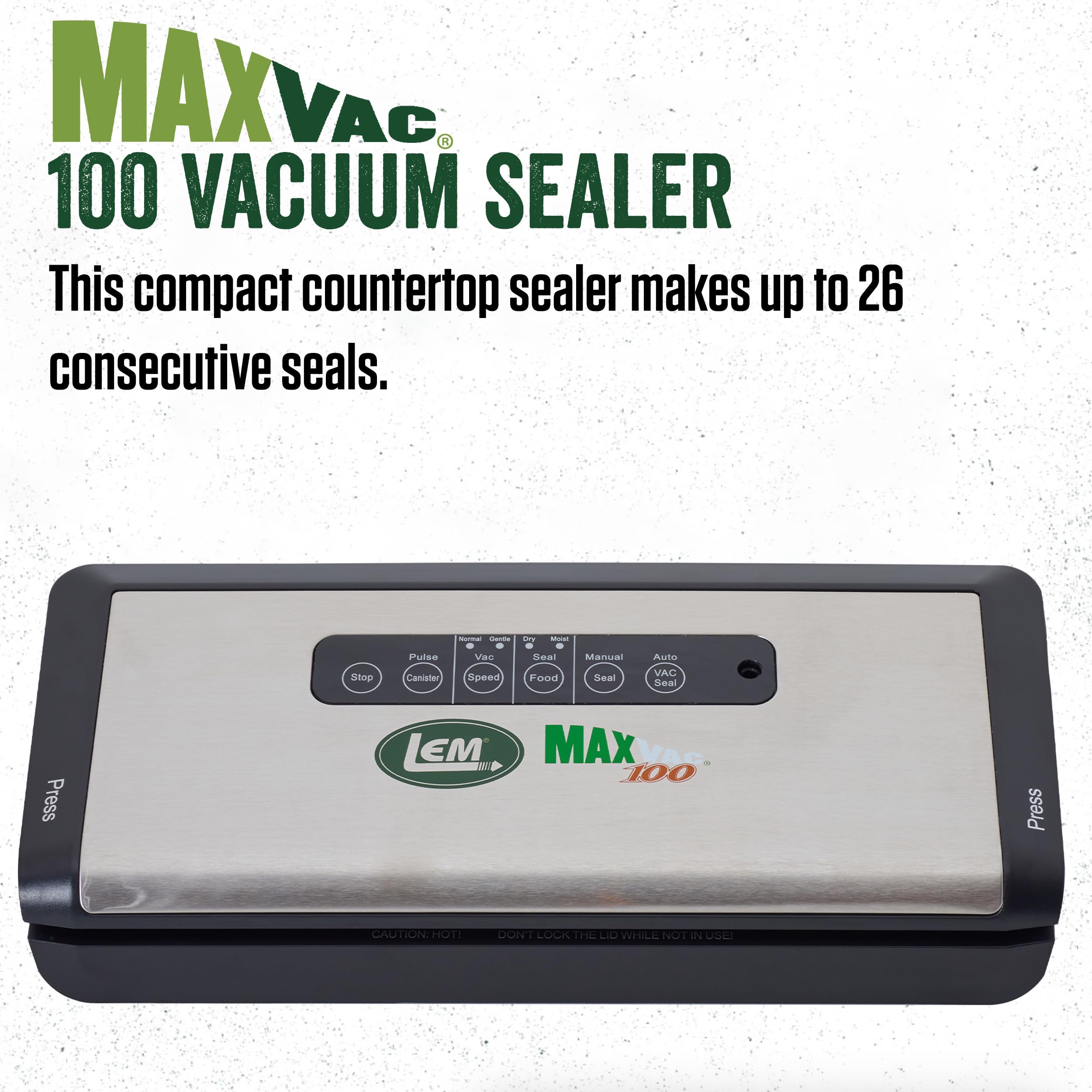 LEM Products MaxVac 100 Heavy-Duty Plastic Vacuum Sealer with 12 Inch Seal Bar - Silver & Black for Food Preservation, Sous Vide, and Long-Term Storage