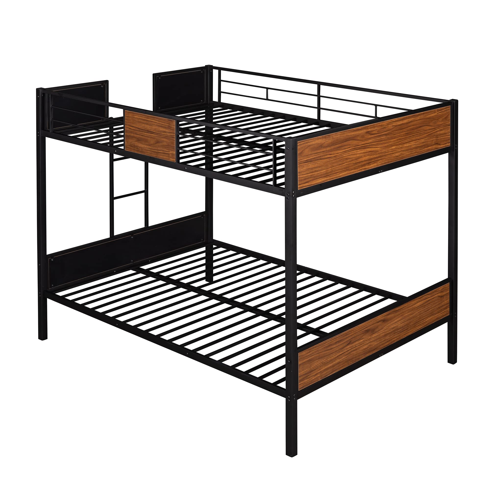 Full Over Full Metal Bunk Bed - Heavy Duty Steel Frame with Safety Rail & Built-in Ladder - Modern Black & Brown Bunk Bed for Kids, Teens, Dorm Rooms & Space-Saving Bedroom Solutions