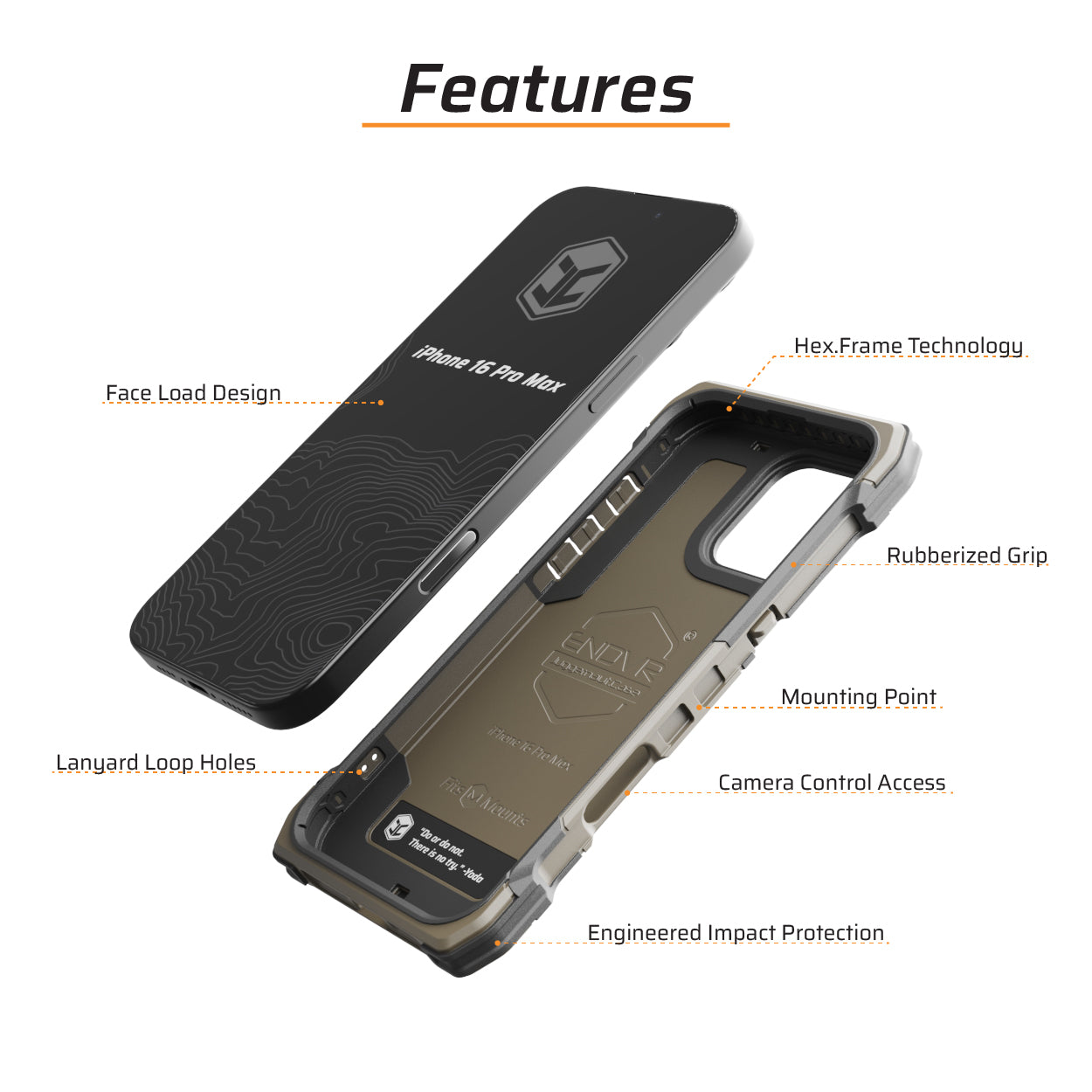 Premium iPhone 16 Pro Max ENDVR Shockproof Phone Case - Made in USA | Slim Protective Cover for Everyday Use, Travel & Outdoor Activities