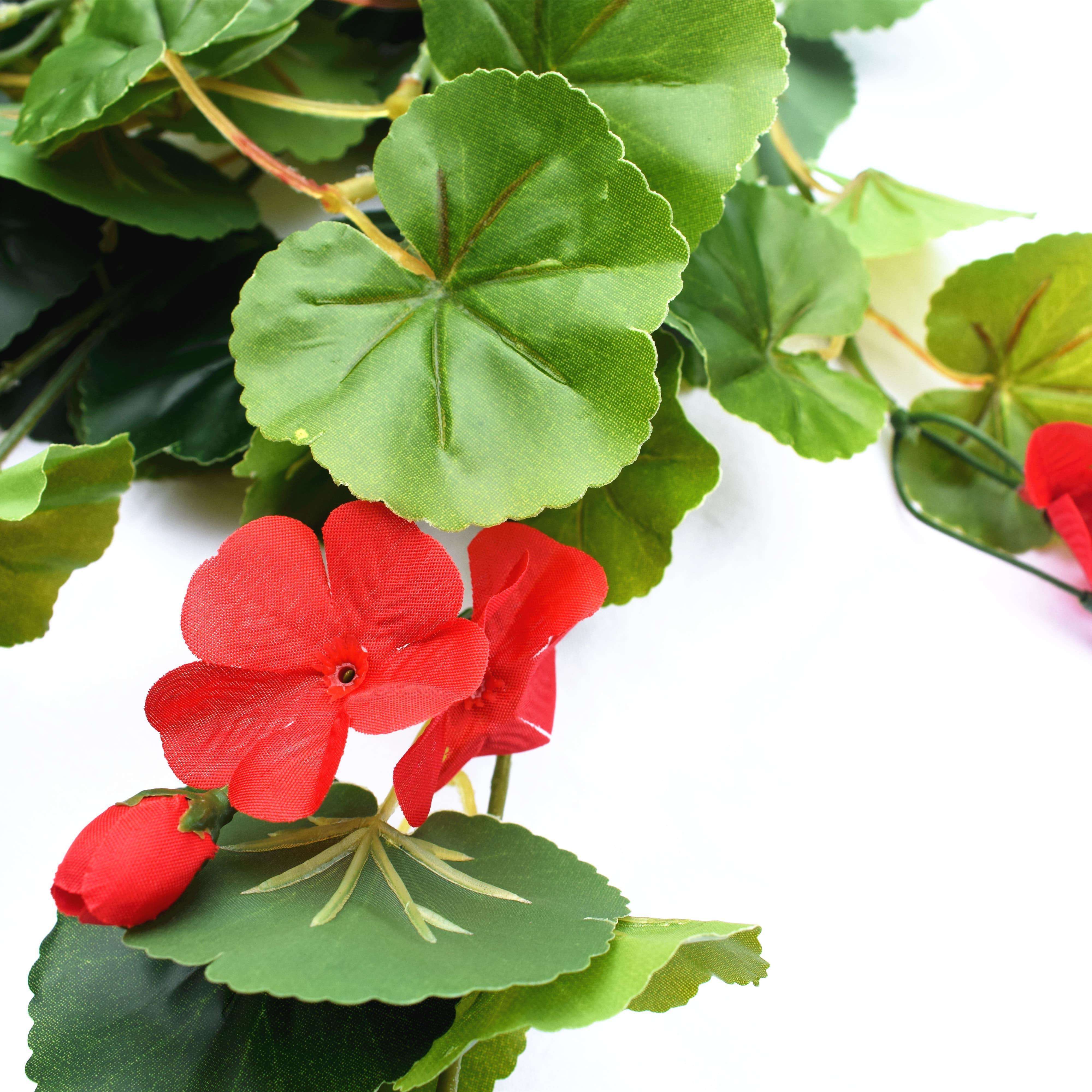 60cm Artificial Red Geranium Hanging Bush - Lifelike Silk Flowers for Outdoor Porch Decor, Window Boxes & Garden Arrangements