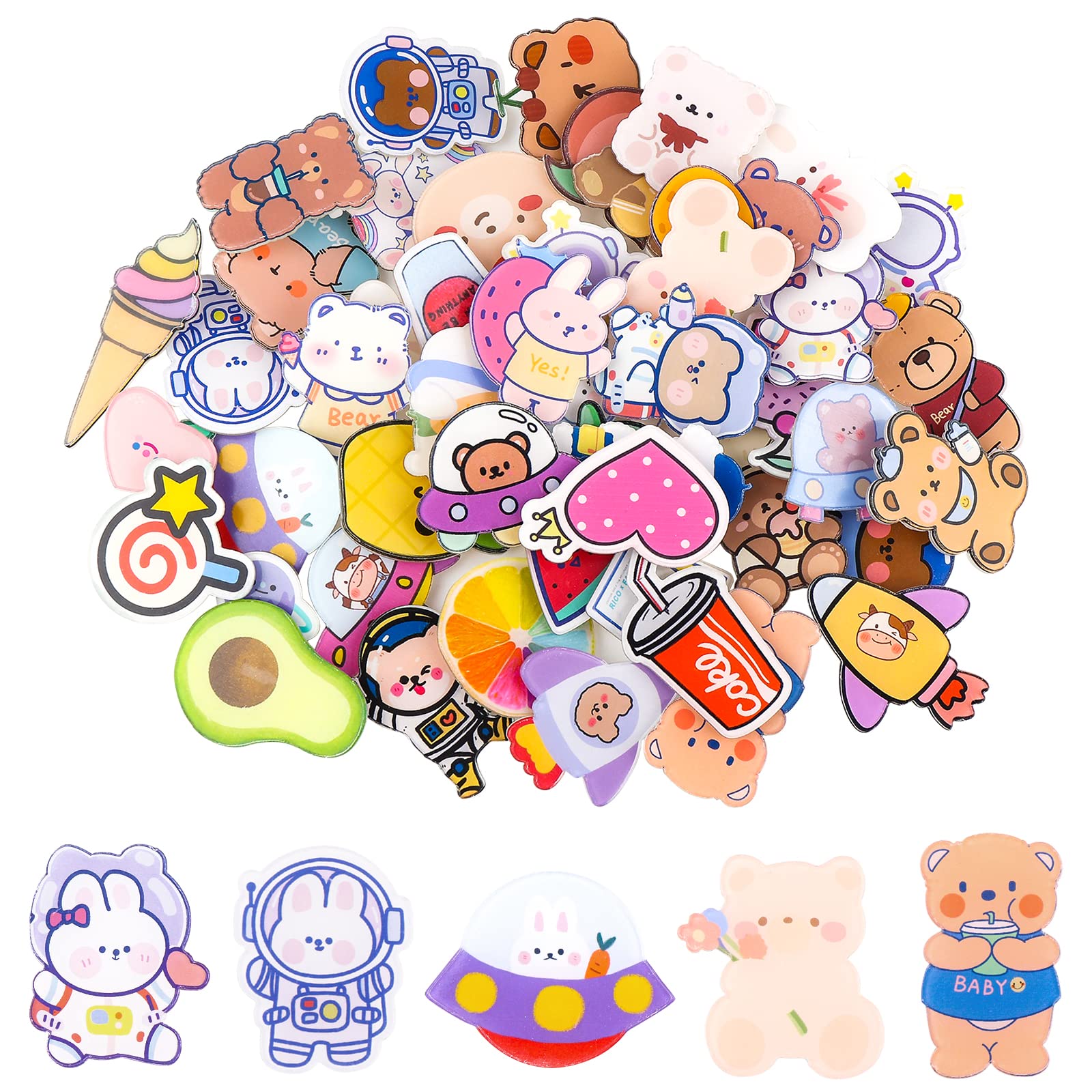 50Pcs Cute Acrylic Pin Badges for Backpacks, Jackets & Hats - Dog, Rabbit, Bear Designs for Kids DIY Accessories - Perfect for School, Gifts & Fashion Decoration (50 Styles)