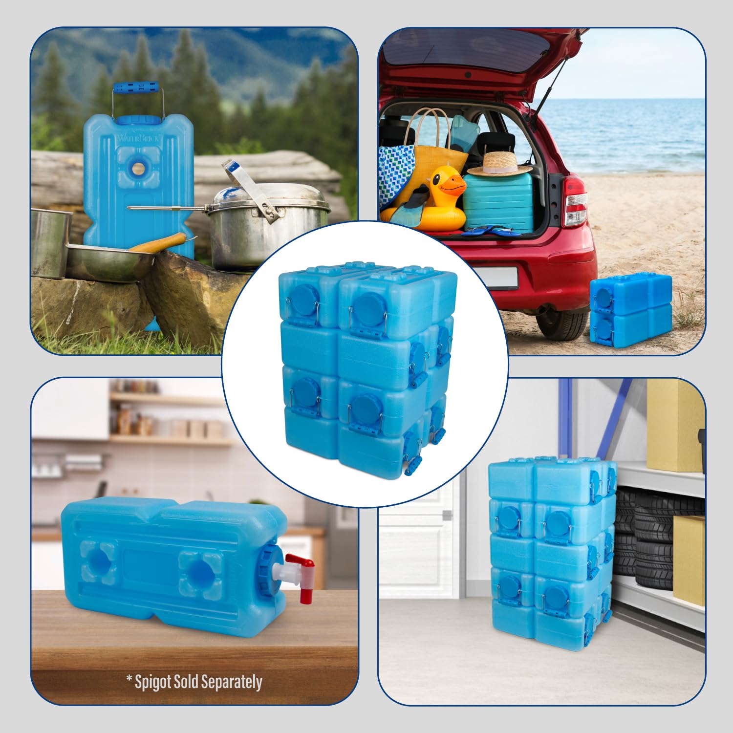 Emergency Water Storage Containers - 8-Pack Stackable 3.5 Gallon BPA-Free Food Grade HDPE Plastic Water Jugs | Portable Water Containers for Camping, Hurricane Preparedness & Home Emergency Kits | STD Blue