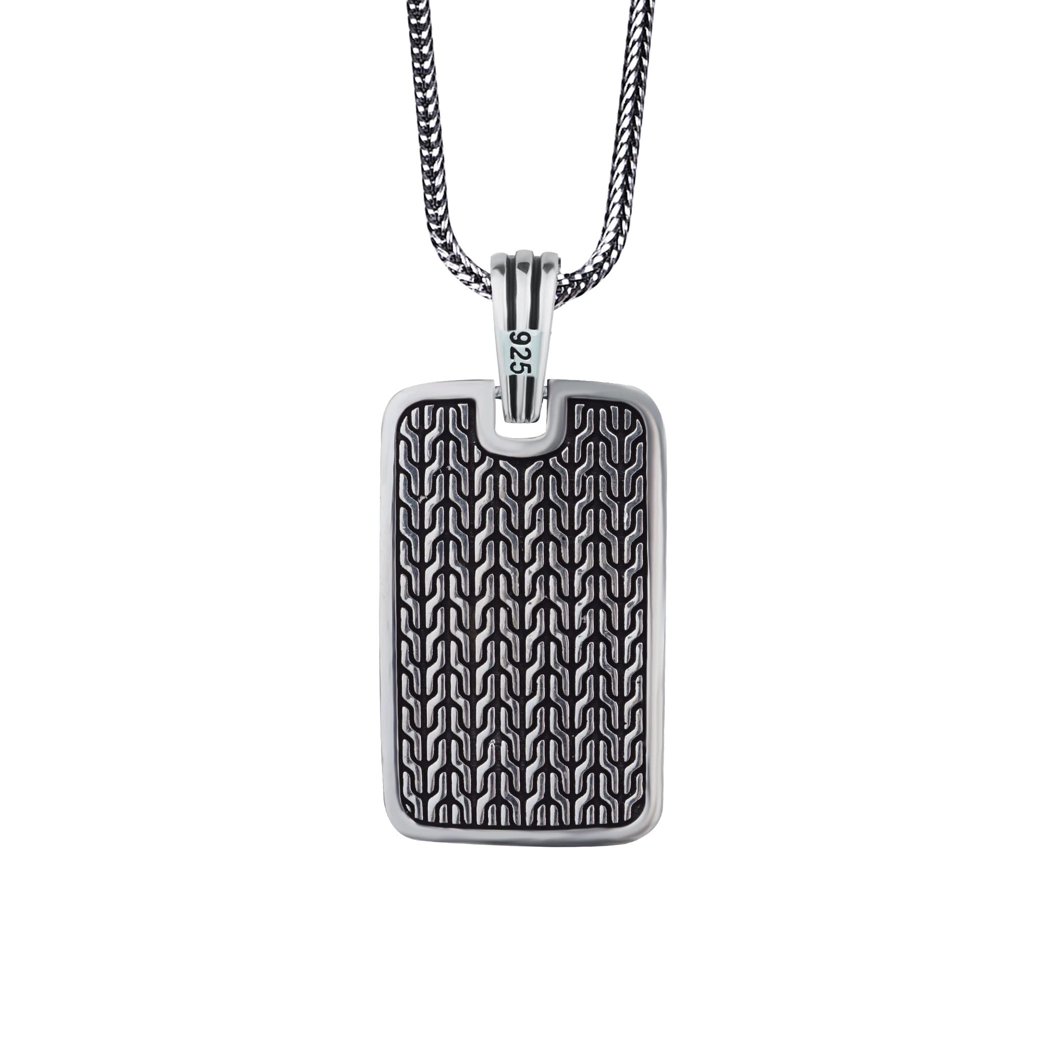 Men's Sterling Silver Necklace with Rectangle Pendant - Green Agate Silver Relief Jewelry for Him | Perfect Gift for Birthday, Anniversary & Special Occasions
