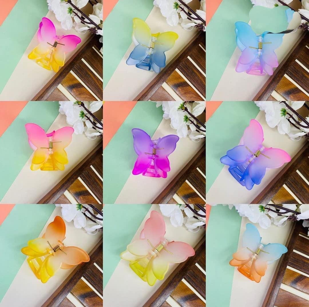 Butterfly Shaped Hair Claw Clips for Women and Girls - Non-Slip Matte Finish Hair Clips with Strong Grip (Multicolor, Pack of 3) - Perfect for School, Work, and Everyday Hairstyles