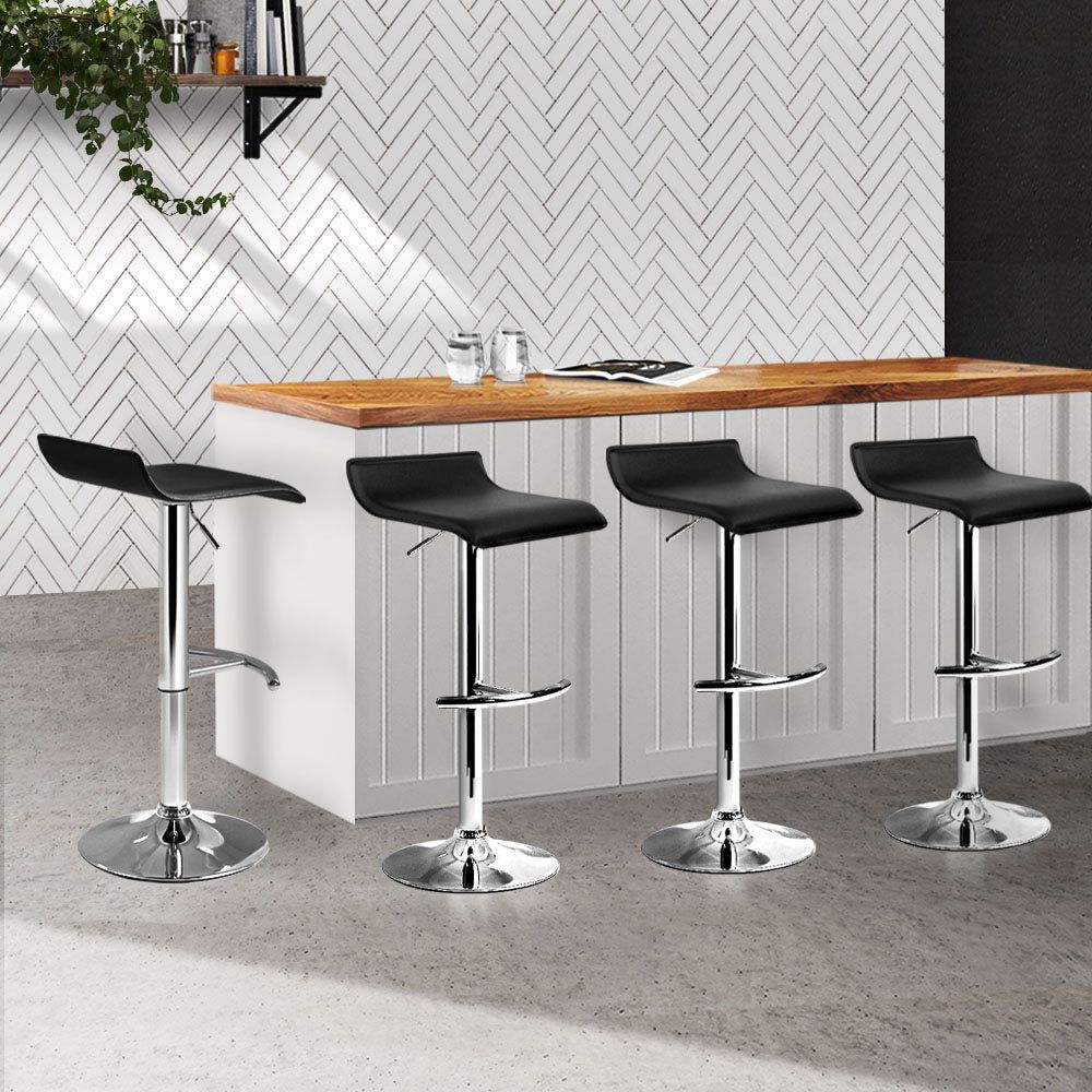 Adjustable Height 4-Piece Bar Stool Set with Gas Lift Mechanism - Black Counter Stools for Kitchen Island, Dining Room & Home Bar