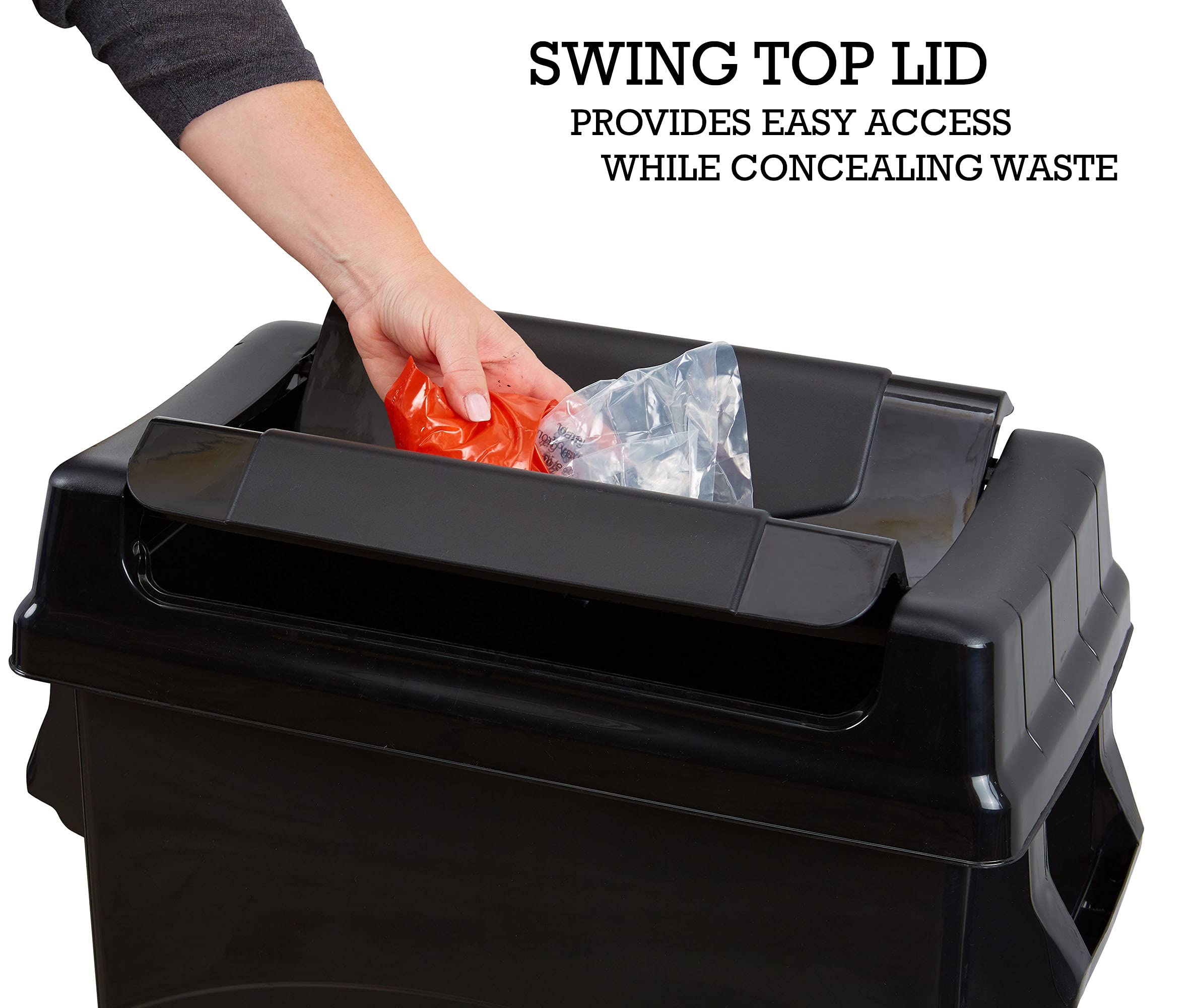 United Solutions 23 Gallon Highboy Slim Waste Container with Swing Lid - Space Saving Trash Can, Easy Bag Removal & Handles for Easy Carrying - Indoor/Outdoor Use for Kitchen, Office, Garage - Black (1-Pack)