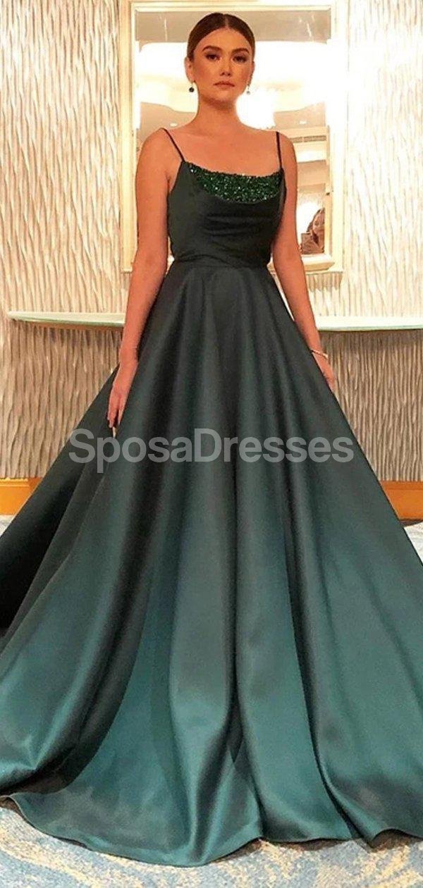 Emerald Green Beaded Spaghetti Strap Long Evening Prom Dress - Elegant Formal Gown for Homecoming, Ball, Wedding & Special Occasions