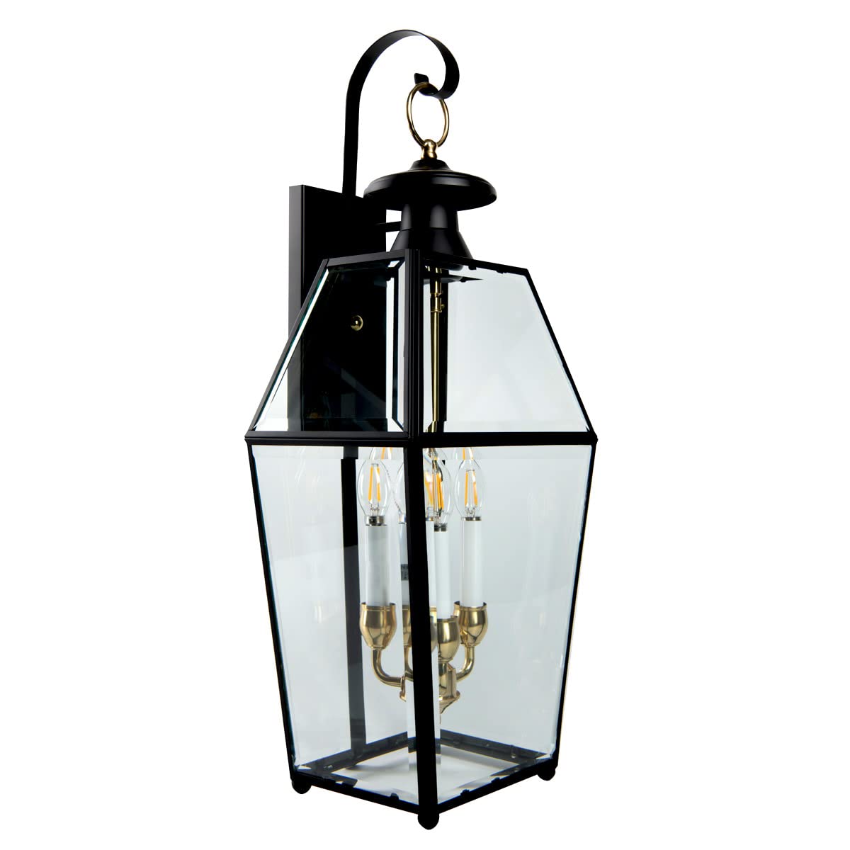 Olde Colony Black Outdoor Wall Sconce with Belved Glass - Waterproof Exterior Lighting for Porch, Patio, Garden, and Entryway