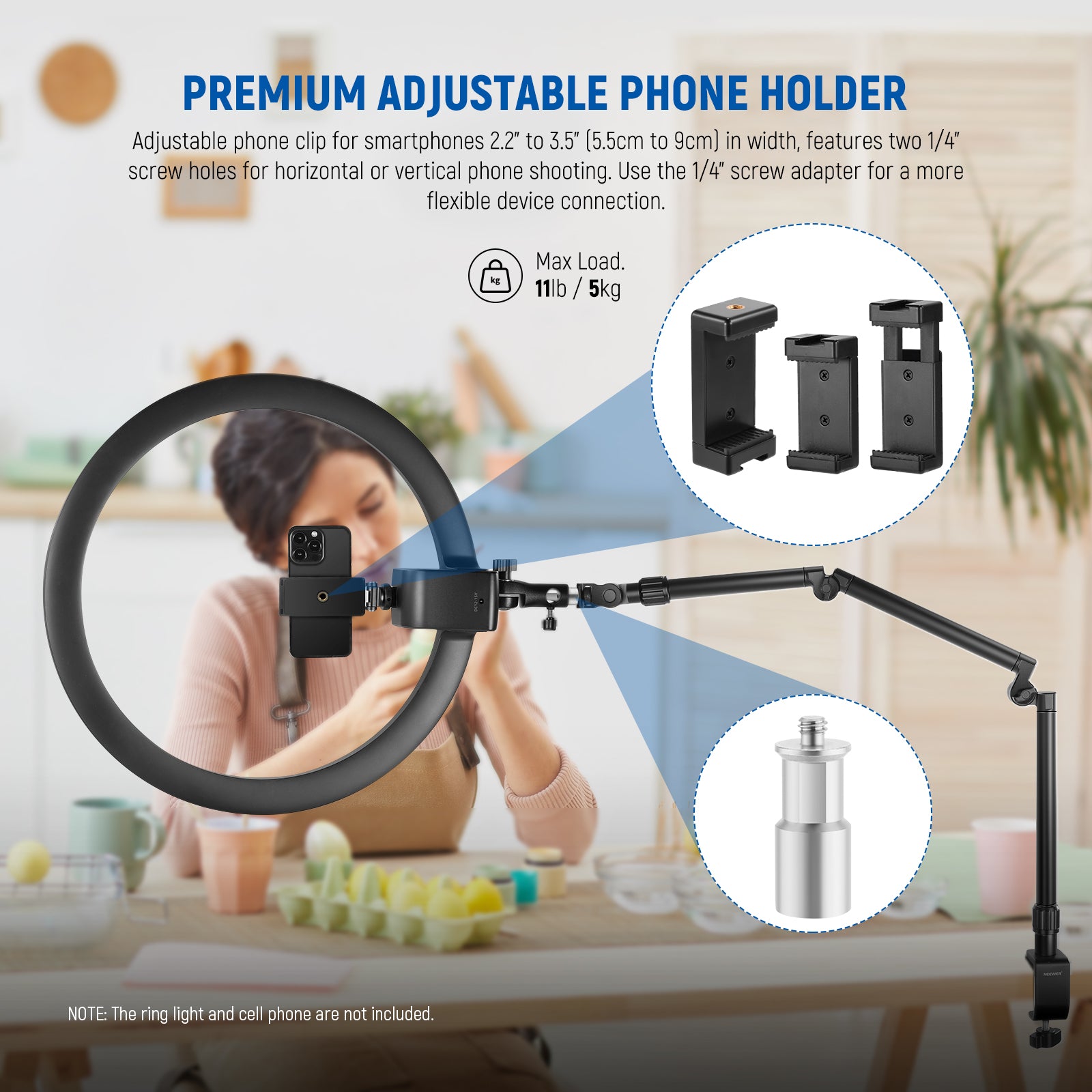 NEEWER ST3A Flexible Overhead Camera Mount Desk Stand for DSLR Cameras - Adjustable Boom Arm for YouTube, Vlogging, Live Streaming & Photography Studio Setup