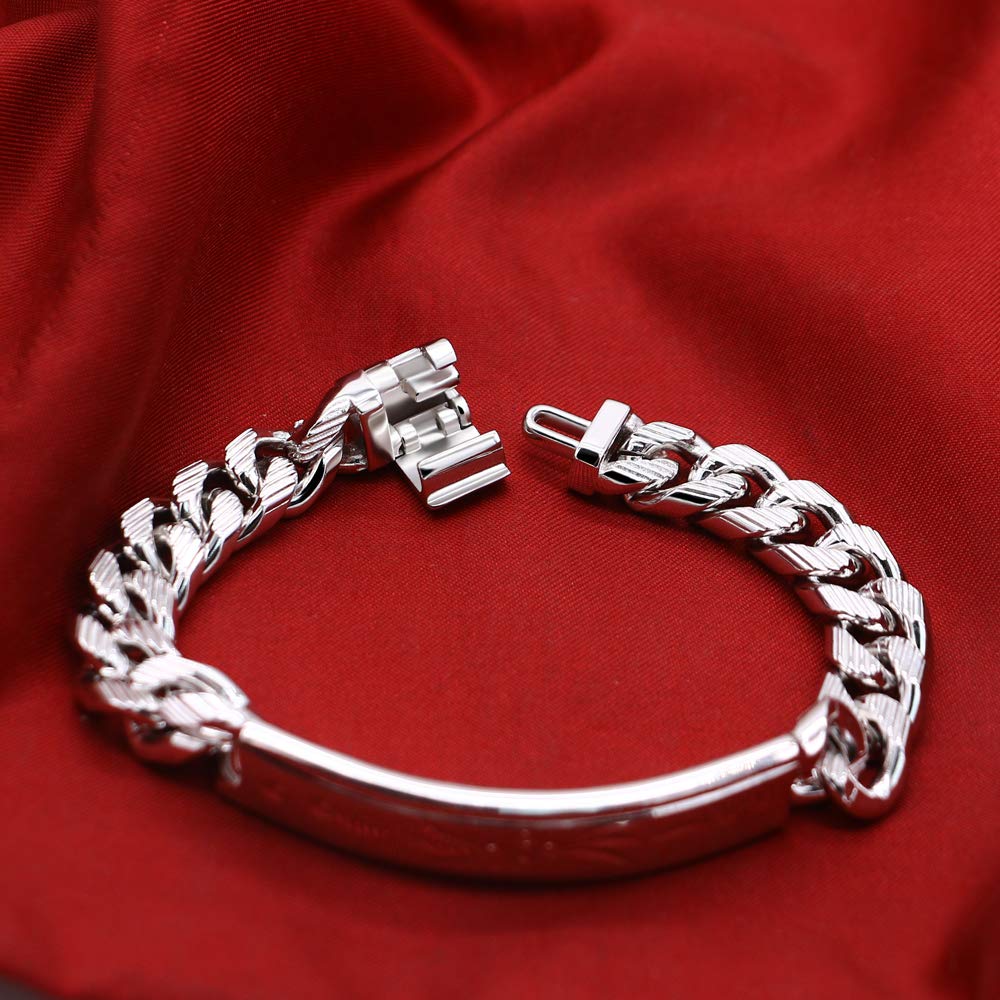 925 Sterling Silver Men's Bracelet - Classic Cuban Chain with Exquisite Totem Carving, 10mm Width, 7-10 Inches Adjustable (Italy Design) | Perfect Gift for Him, Ideal for Casual Wear, Date Nights & Special Occasions