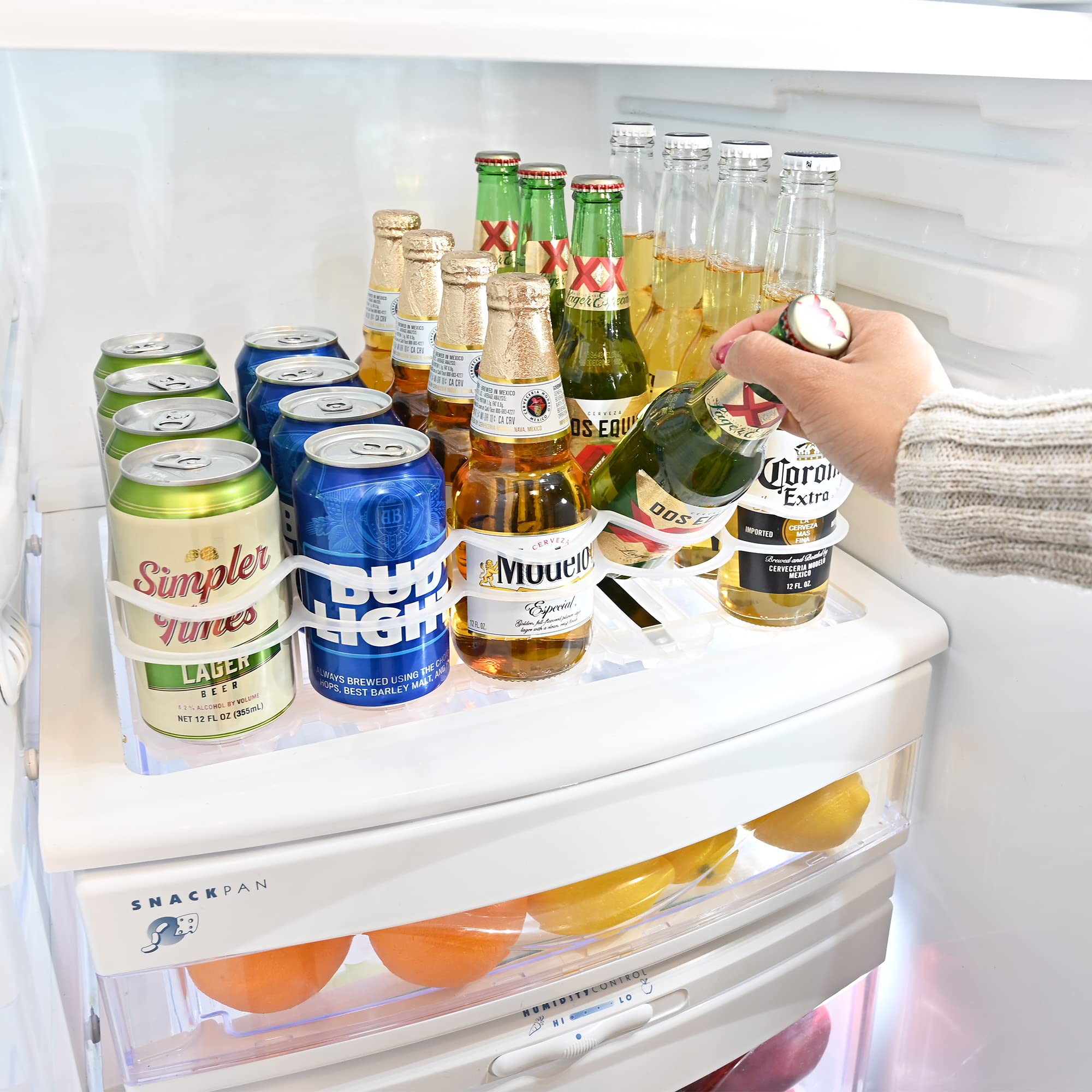 Fridge-Plus Refrigerator Drink Organizer - Soda Can Dispenser & Storage Rack for Beer, Cans, Bottles | Space-Saving Bar Fridge Organizer for Kitchen, Pantry, Office (Pack of 1)