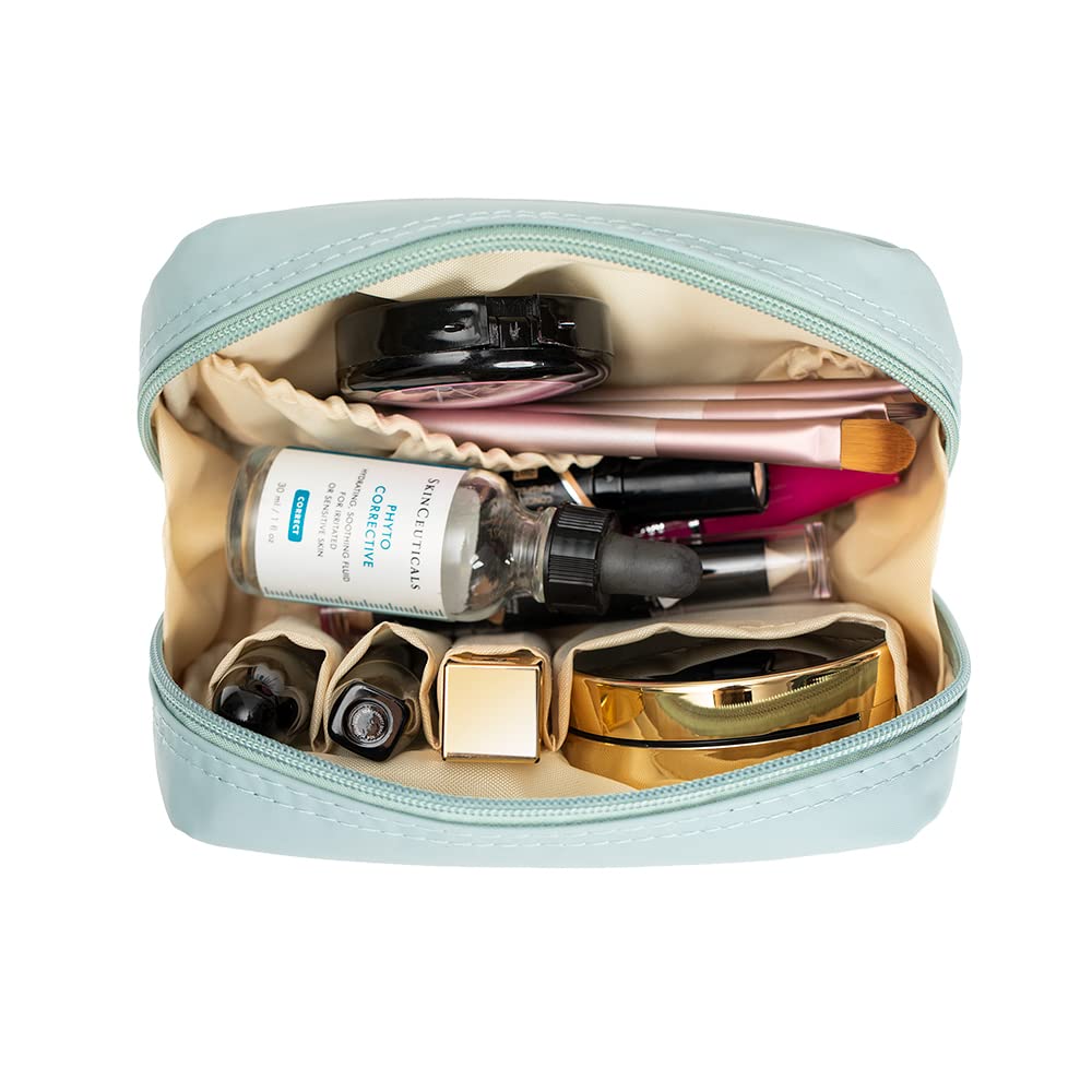 Hekyip Rectangular Beauty Bag - Small Travel Makeup Organizer for Purse, Portable Waterproof Cosmetic Pouch for Women (Mint Blue) | Perfect for Travel, Gym & Daily Essentials Storage