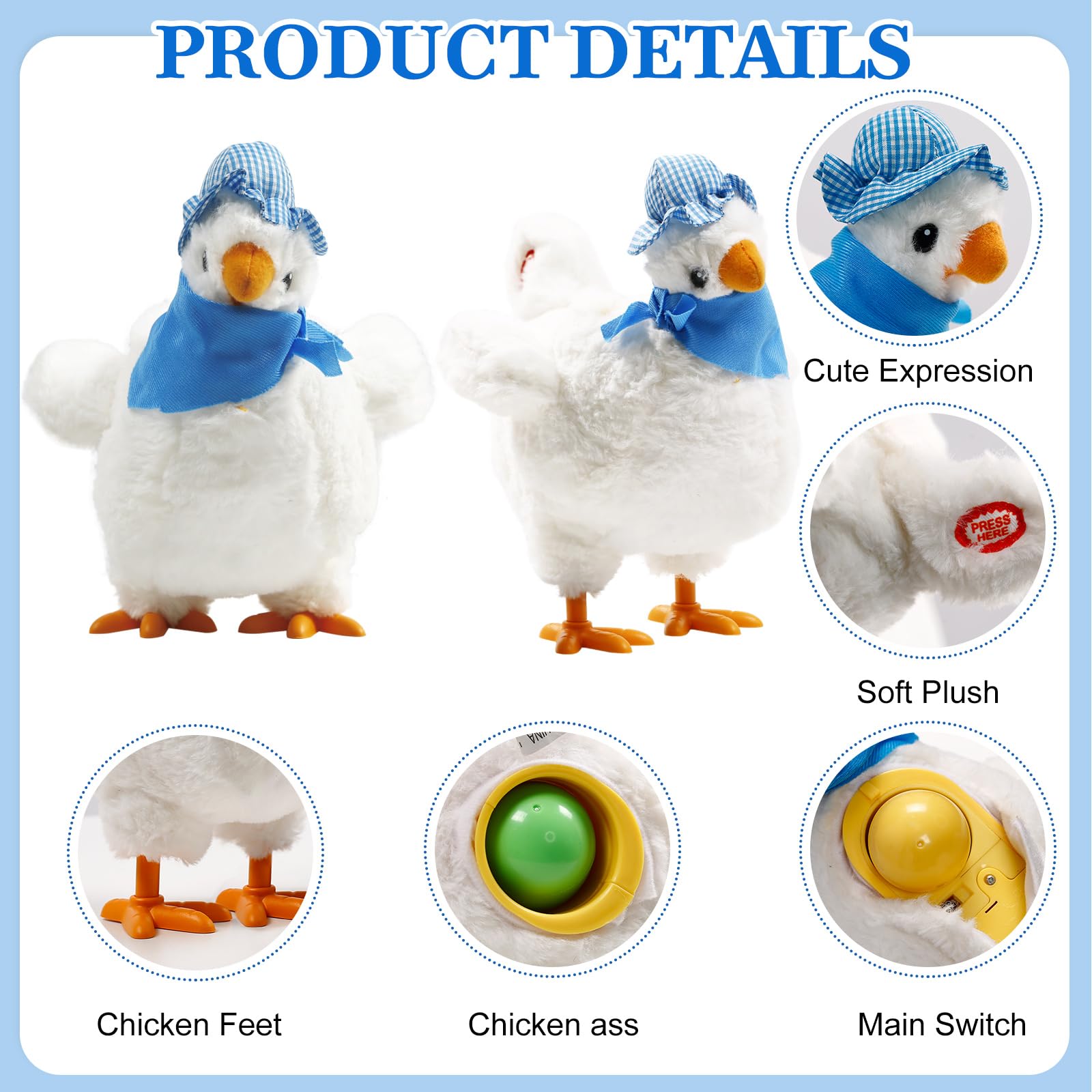 SOMOYA Electric Plush Chicken Toy - Dancing & Laying Eggs with Music & Sound Effects - Fun Easter Gift for Kids, Birthday Party Favor, Classroom Reward, and Animal-Themed Decor