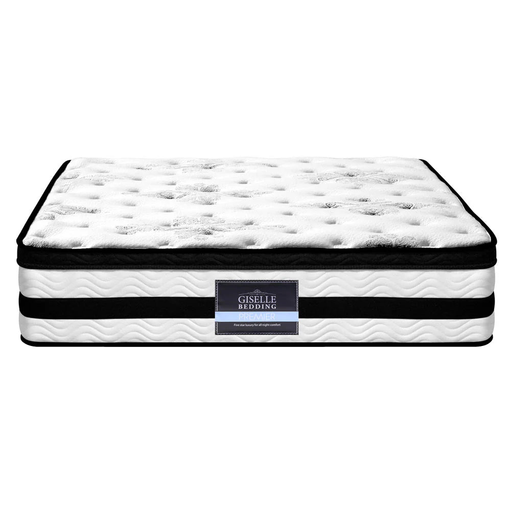 Premium Double Bed Set - Henley LED White Bed Frame with Algarve Euro Top Medium Firm Mattress & Pillowtop Topper | Perfect for Master Bedroom, Guest Room & Modern Home Decor
