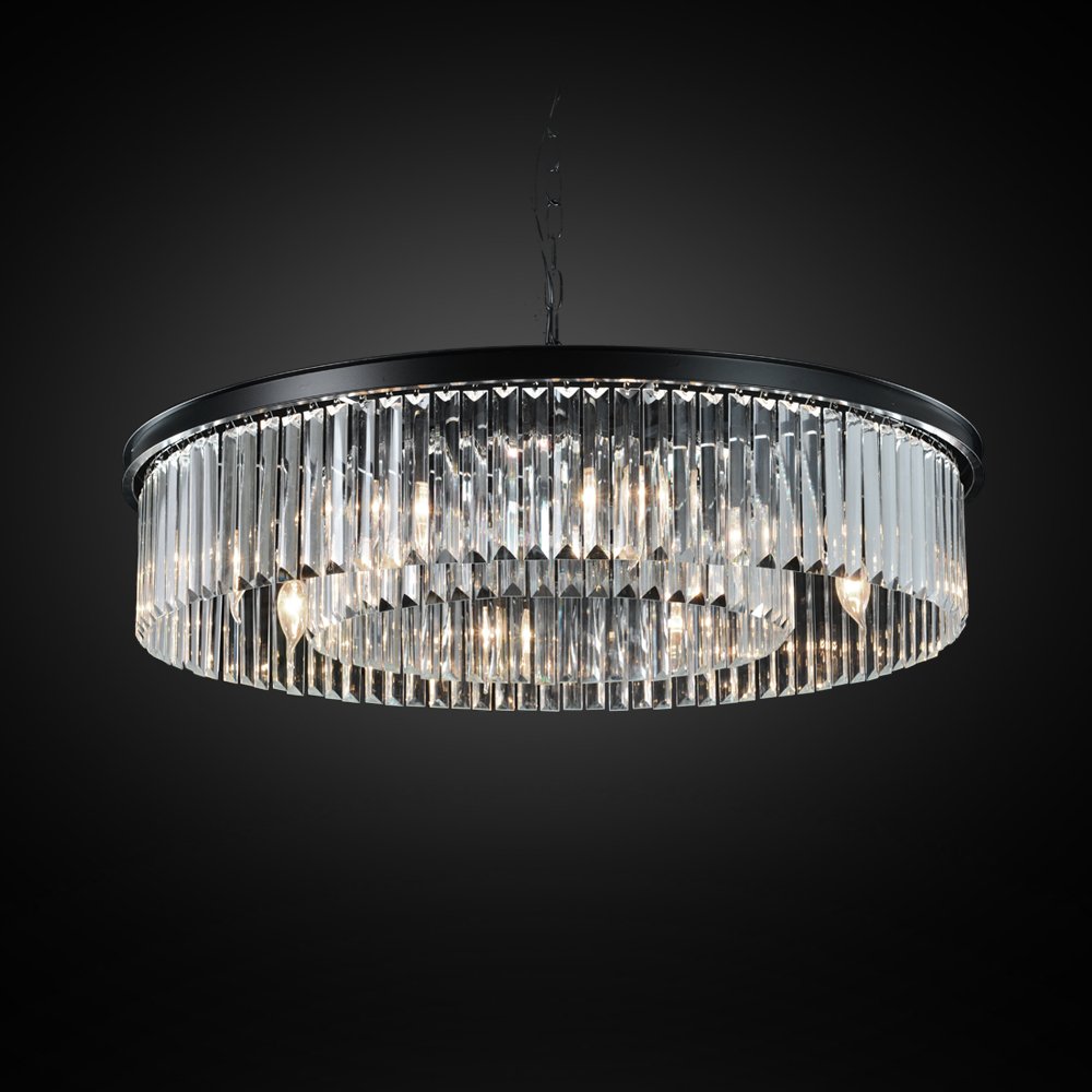 Modern Crystal Chandelier - 8-Light Raindrop Pendant Ceiling Light Fixture with Black Frame Base (27.56