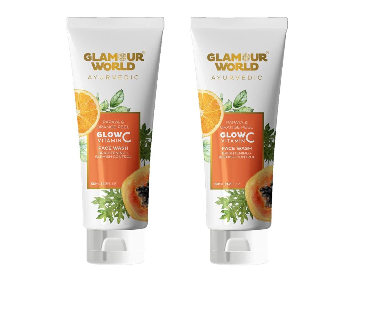 Glamour World Ayurvedic Natural Face Wash for All Skin Types with Glow Vitamin - 100ml (2 x 50ml) | Gentle Cleanser for Daily Skincare Routine, Acne & Dry Skin