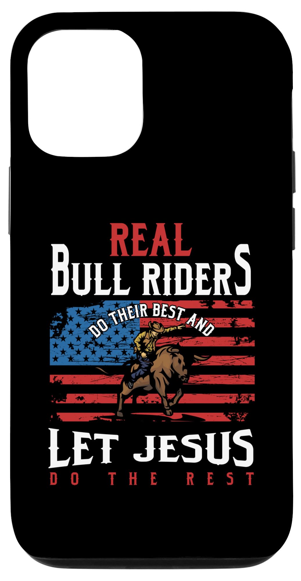 iPhone 12/12 Pro Case - American Bull Rider Design with Jesus Believer Theme - Perfect Rodeo Gift for Cowboy Fans (Durable Protection for Everyday Use & Rodeo Events)