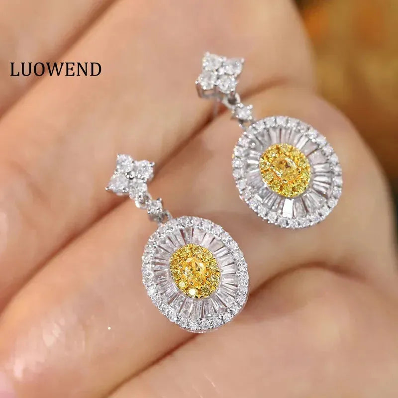 18K White Gold Oval Drop Earrings with Real Natural Yellow Diamonds | Luxury Women's Jewelry for Parties, Weddings & Special Occasions