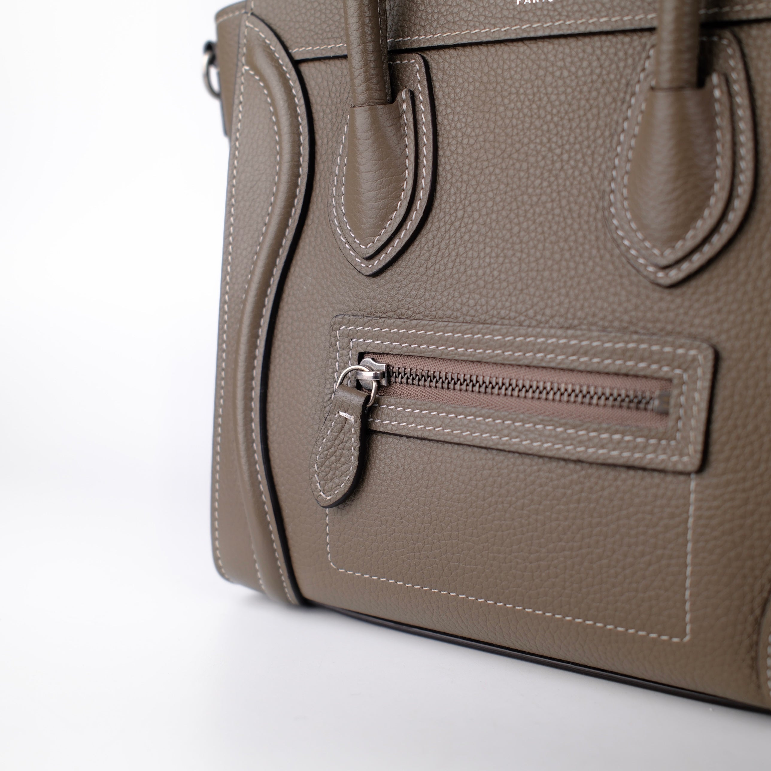 Celine Luggage Nano Bag in Taupe Calfskin Leather - Stylish & Durable Handbag for Women, Perfect for Work, Travel & Everyday Use