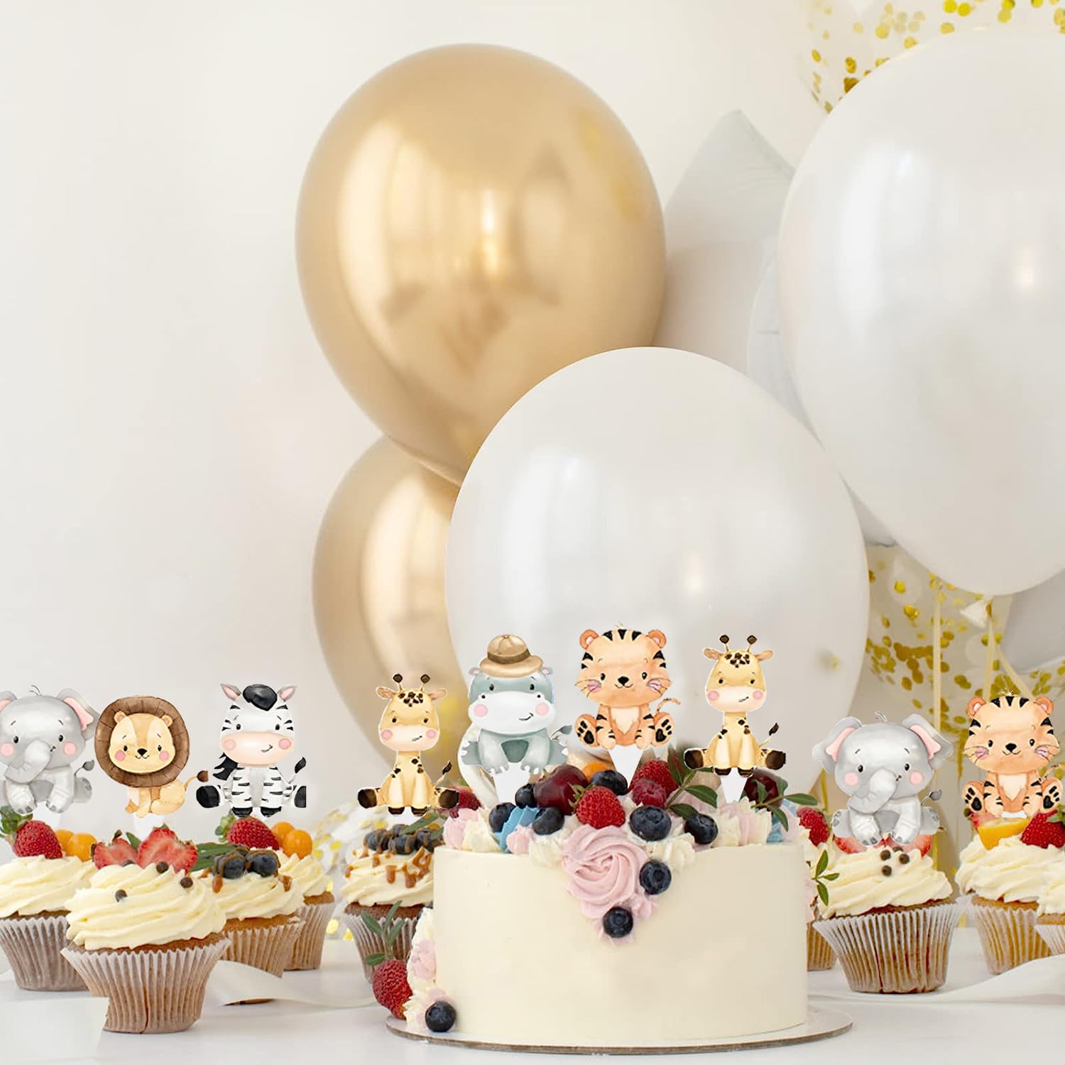 24Pcs Jungle Safari Animal Cupcake Toppers - Wild Animal Cake Decorations for Birthday Party, Baby Shower & Jungle Theme Events - Perfect for Kids Birthday Cakes, Cupcakes & Dessert Decorating