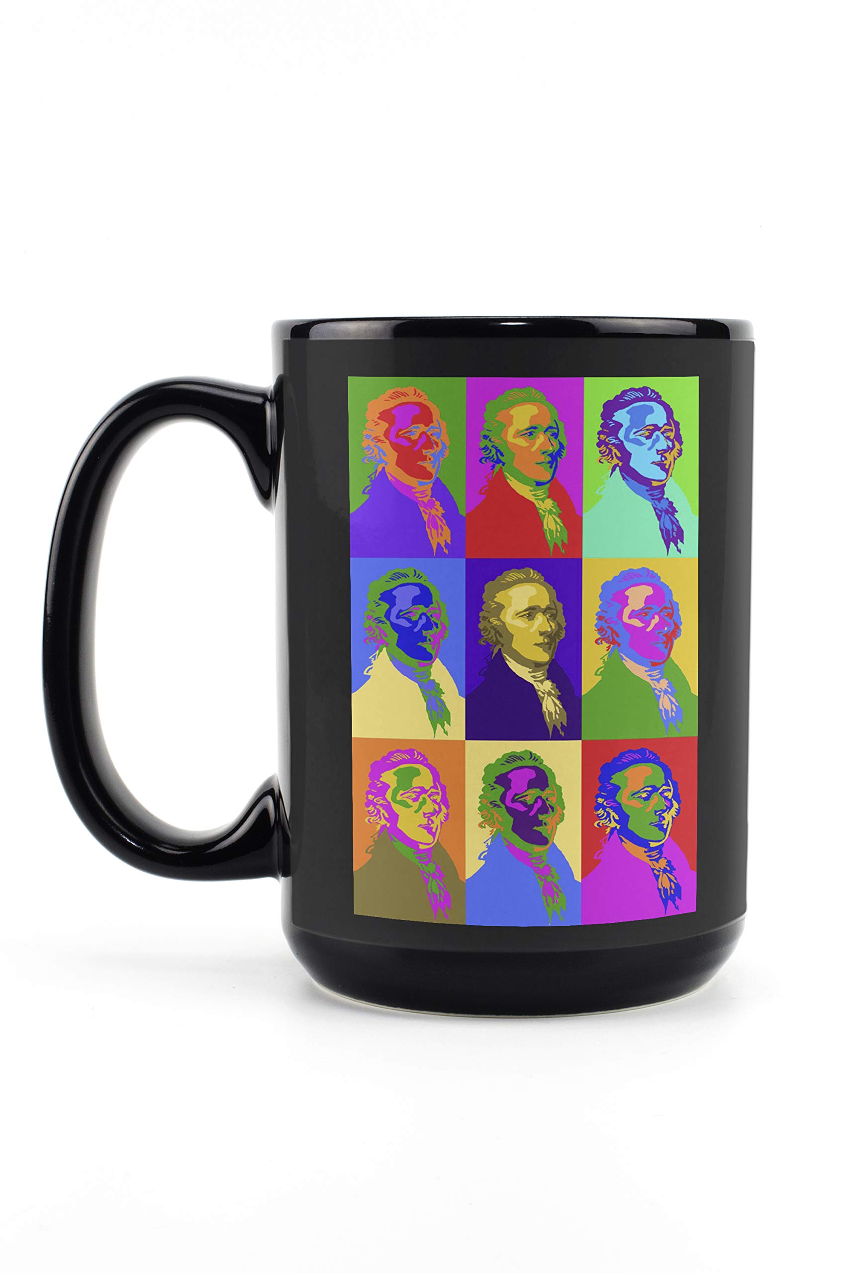 Alexander Hamilton Pop Art 15oz Black Ceramic Coffee Mug - Microwave & Dishwasher Safe - Perfect for Tea, Office Use & Gift Giving