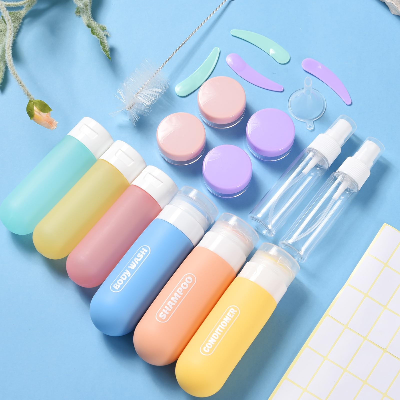 20 Pack TSA Approved Travel Bottles Set - Leak Proof Refillable Toiletries Containers for Shampoo, Conditioner & Essentials (Light Color) - Perfect for Air Travel, Camping & Gym Use