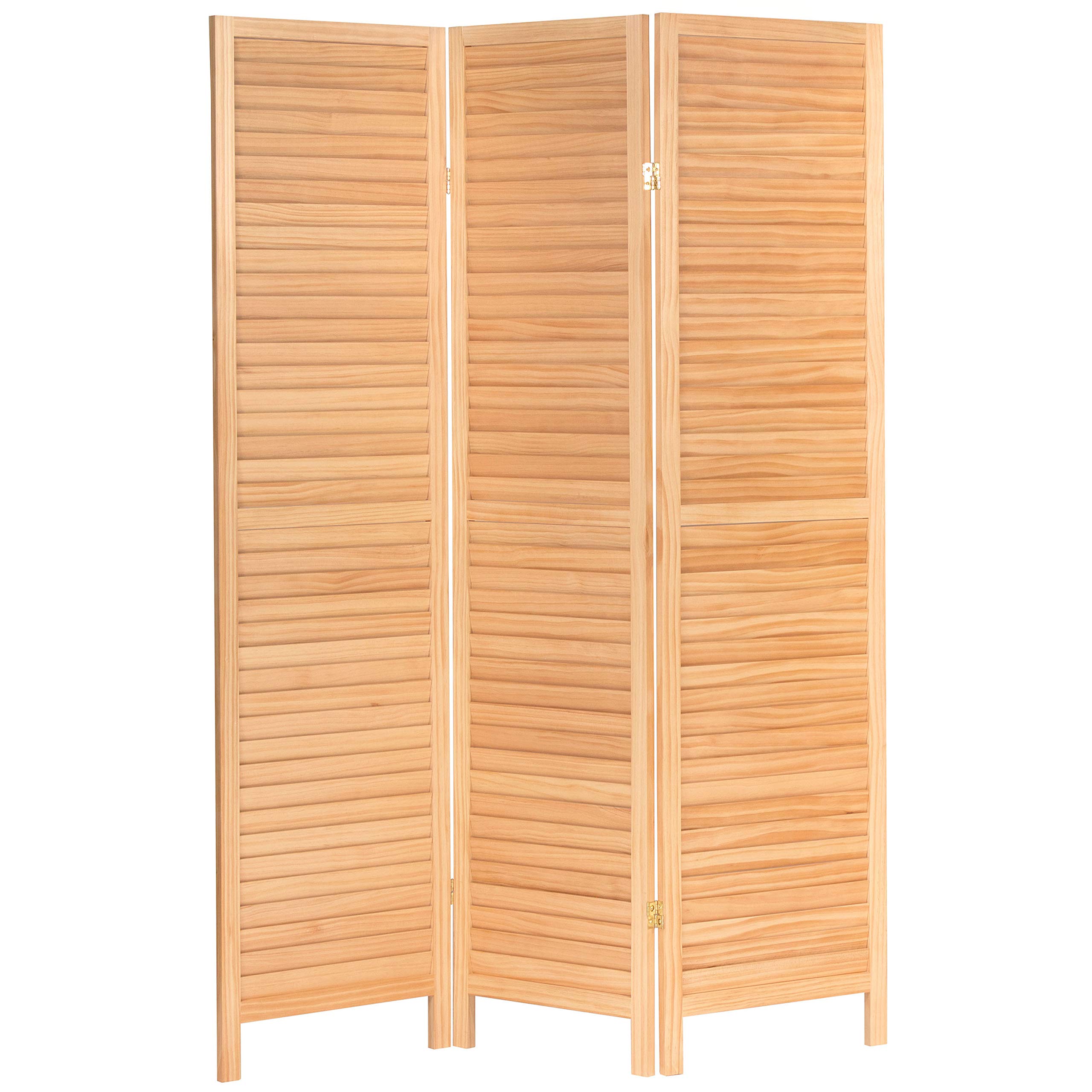 6 ft. Tall Wooden Louvered Room Divider - Natural 3 Panel Folding Privacy Screen for Home, Office & Outdoor Use | Red Lantern Design | Space Partition & Decoration