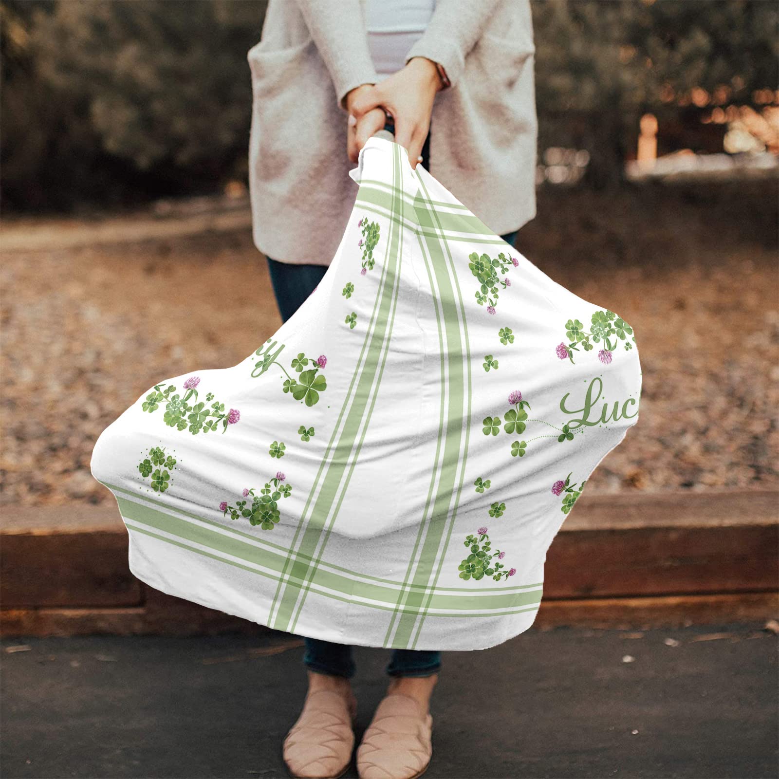 St. Patrick's Day Baby Car Seat Cover - Lucky Irish Clover Floral Waterprint Nursing Cover & Breastfeeding Scarf | Soft Stretchy Car Seat Canopy, Shopping Cart & Stroller Cover for Newborns | Perfect for Irish-Themed Outings & Baby Showers