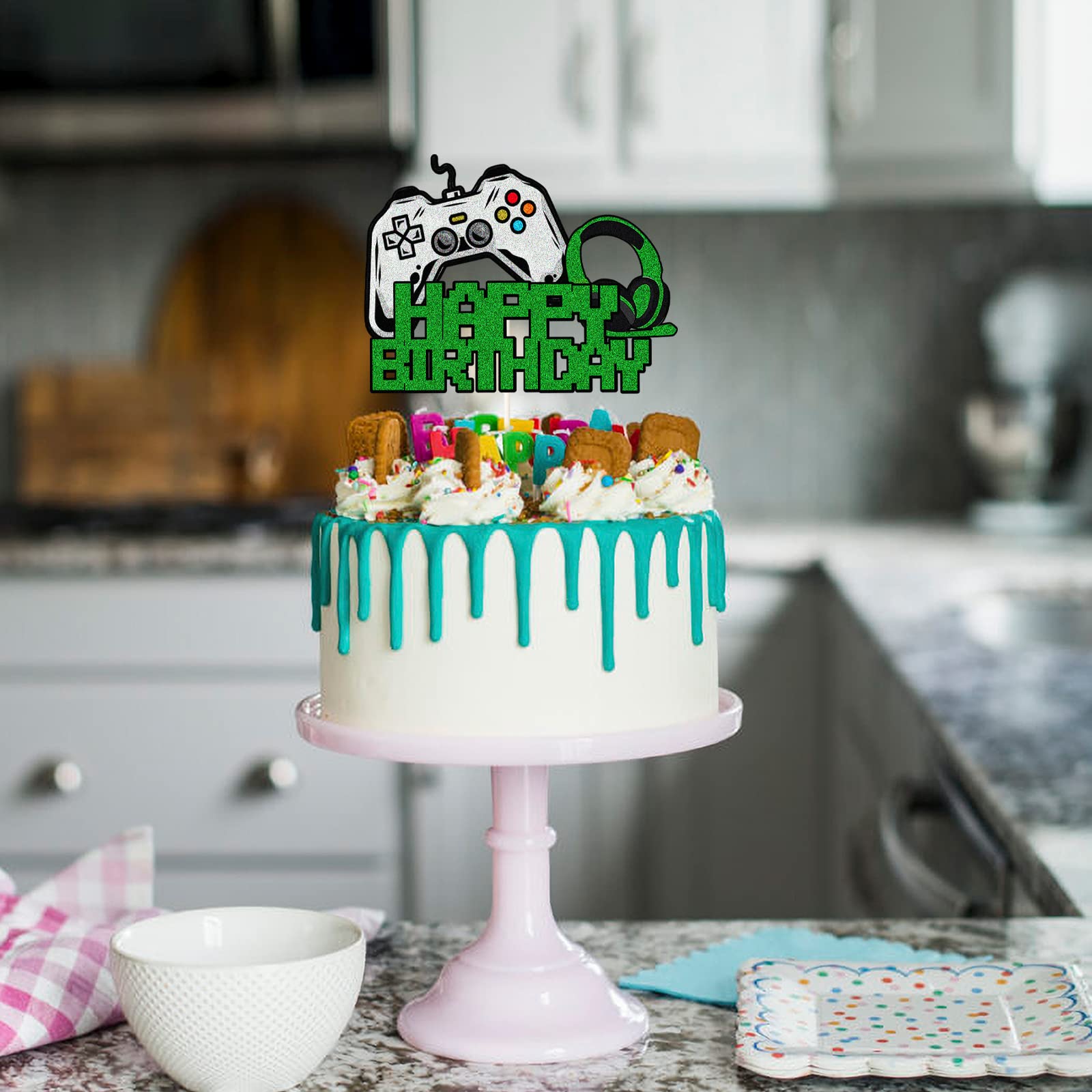 Happy Birthday Cake Topper for Gamers - Video Game Themed Party Decoration for Boys & Girls - Gaming Cake Picks for Game Fans - Perfect for Birthday Parties, Gaming Events & Themed Celebrations