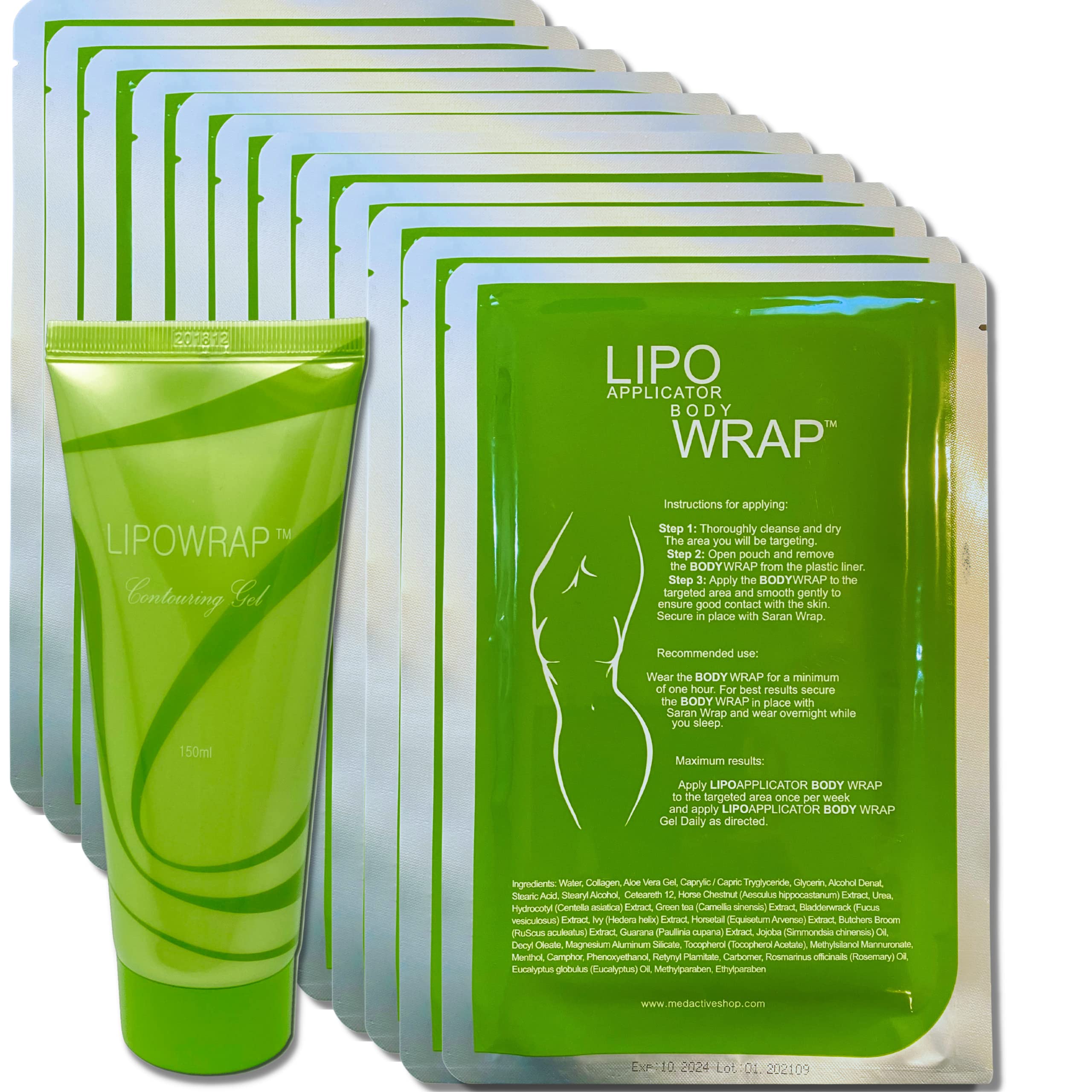 Guarana Green Tea Seaweed Body Wrap for Stomach, Belly, Legs & Arms - Slimming Detox Treatment (12 Wraps + Gel) | Perfect for Post-Workout Recovery & Spa Days