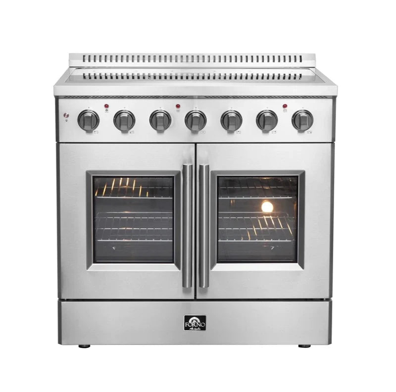 FORNO Galiano 36 Inch Stainless Steel French Door Electric Range with Convection Oven - FFSEL6917 36 | Perfect for Modern Kitchens, Baking & Family Cooking
