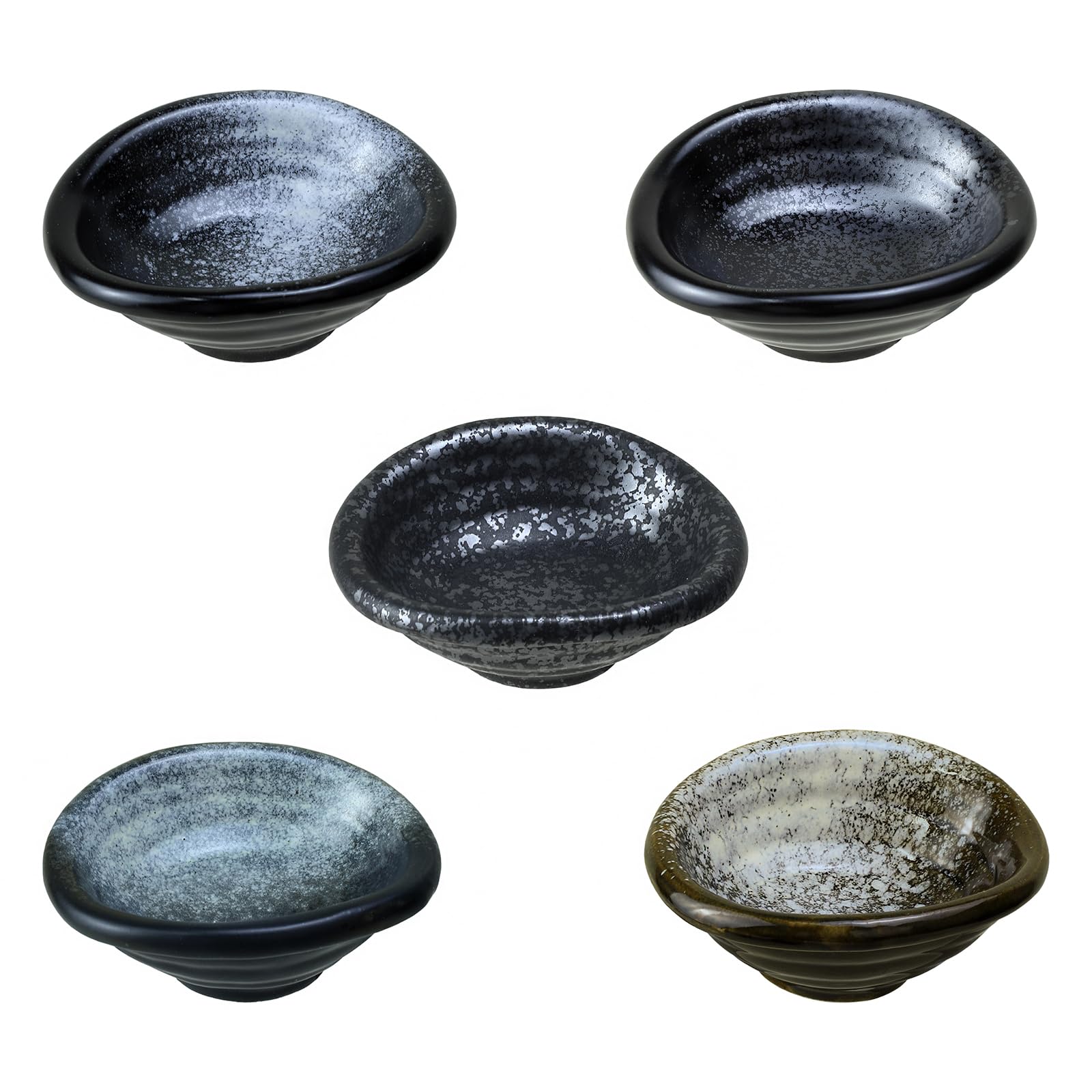 3.5 Inch Retro Black Porcelain Bowls Set of 5 - Multipurpose Side Dishes, Seasoning & Soy Sauce Dipping Bowls - Perfect for Asian Cuisine, Sushi Restaurants & Home Dining
