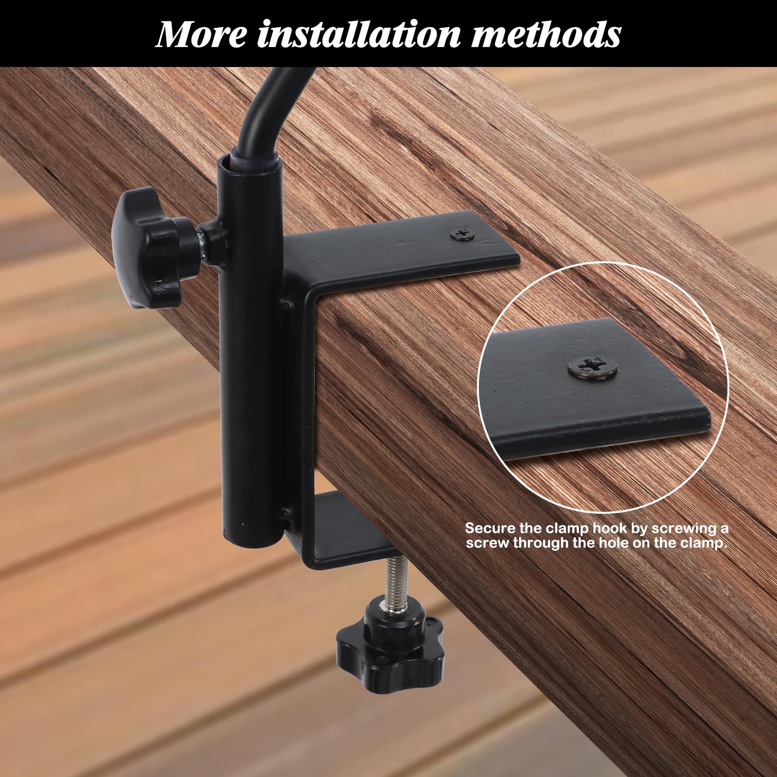 FEED GARDEN 31 Inch Heavy Duty Deck Hook - Non-Slip Clamp with 360° Swivel for Bird Feeders, Planters & Outdoor Decor (2 Pack) | Perfect for Hanging Lanterns, Wind Chimes & Suet Baskets on Porch, Deck or Garden