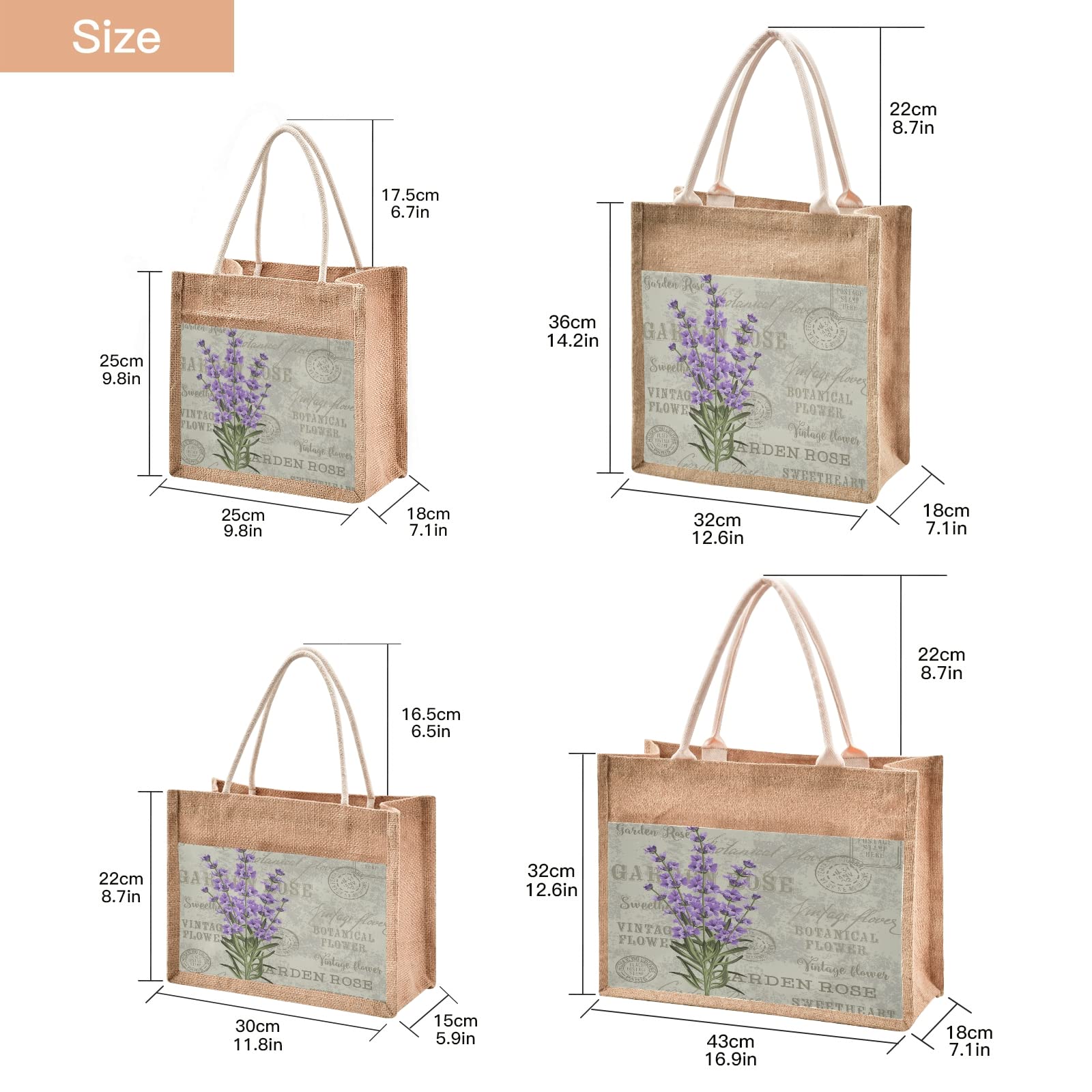 ALAZA Lavender Blossom Purple Flower Jute Tote Bag for Women - Eco-Friendly Grocery Shopping Bag with Sturdy Handles - 8.7 x 11.8 x 5.9 Inches - Perfect for Farmers Market, Beach Trips & Daily Errands