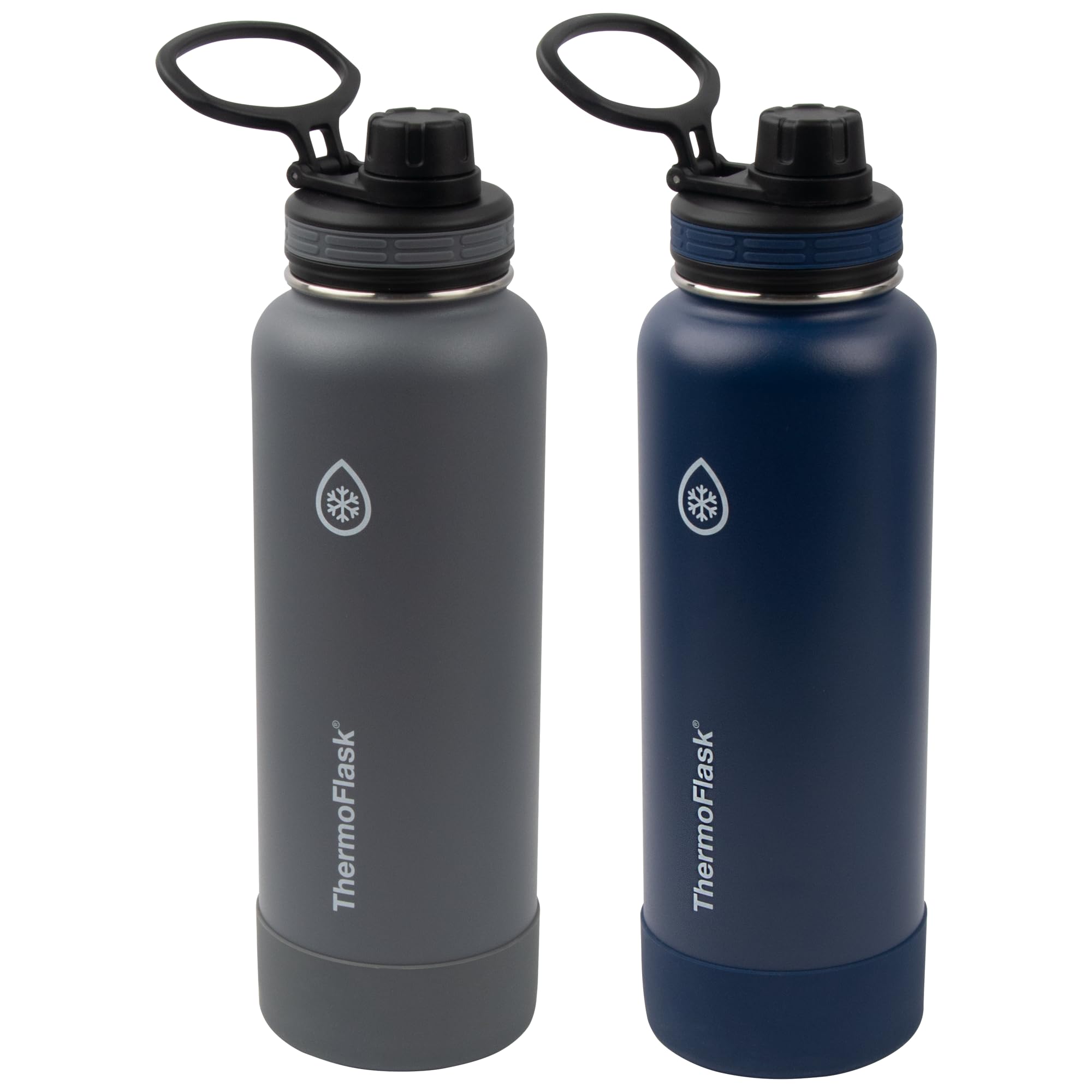 ThermoFlask 40oz Stainless Steel Insulated Water Bottle with Spout Lid - Double Wall Vacuum Insulation, BPA-Free, Leak Proof - 2 Pack (Midnight/Stone) - Perfect for Gym, Hiking, Travel & Outdoor Activities