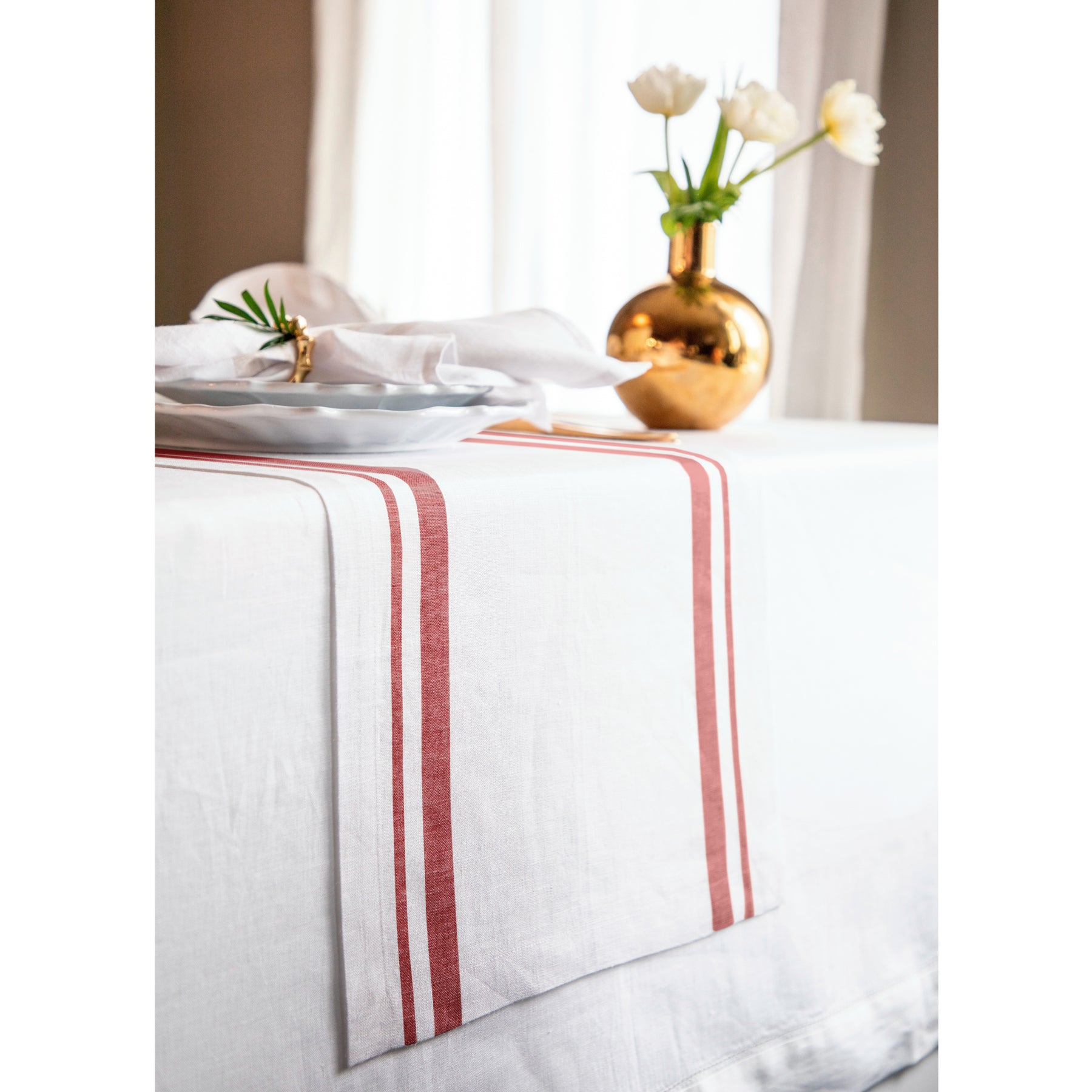French Striped Table Runner - Elegant Dining Decor for Weddings, Parties & Home Decor | Cotton Linen Tablecloth for Farmhouse & Rustic Style