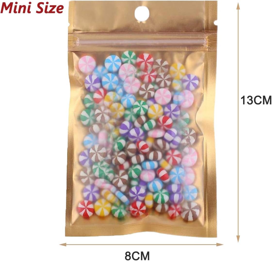 100 Pcs Mylar Bags with Zipper - 8x13cm (3.2x5 inch) Heat Sealable Vacuum Pouch, Foil Lined Grip Seal Storage Bags for Coffee, Candy, Tea, Nuts & Product Samples | Airtight Food Preservation, Travel Snacks & Small Item Organization