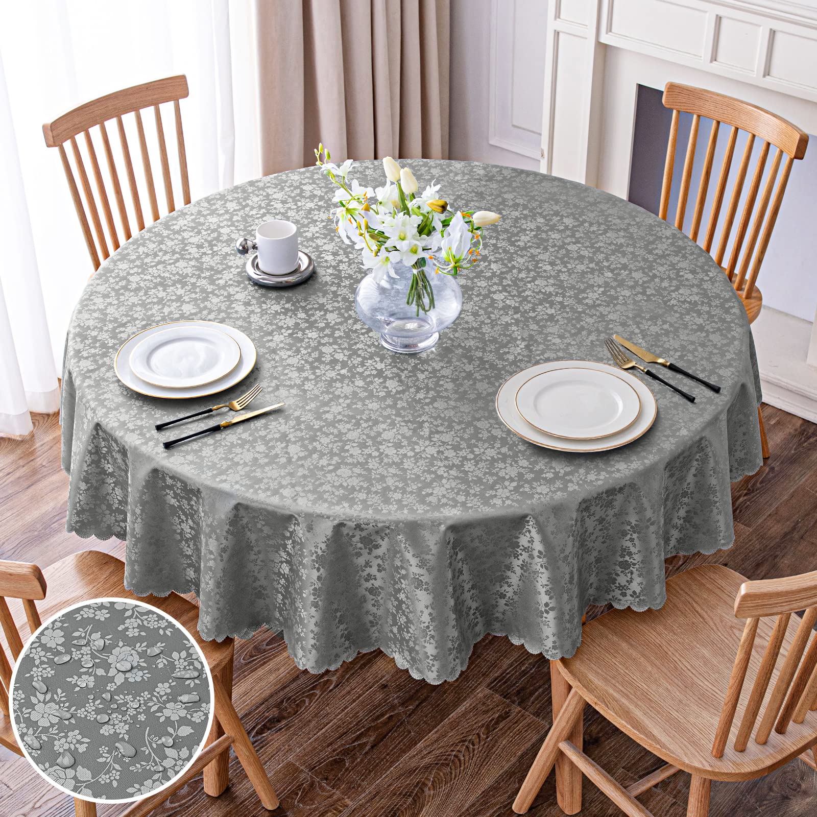 Smiry Round Table Cloth - Waterproof Heavy Duty Vinyl Table Cover, Wipeable Washable 60