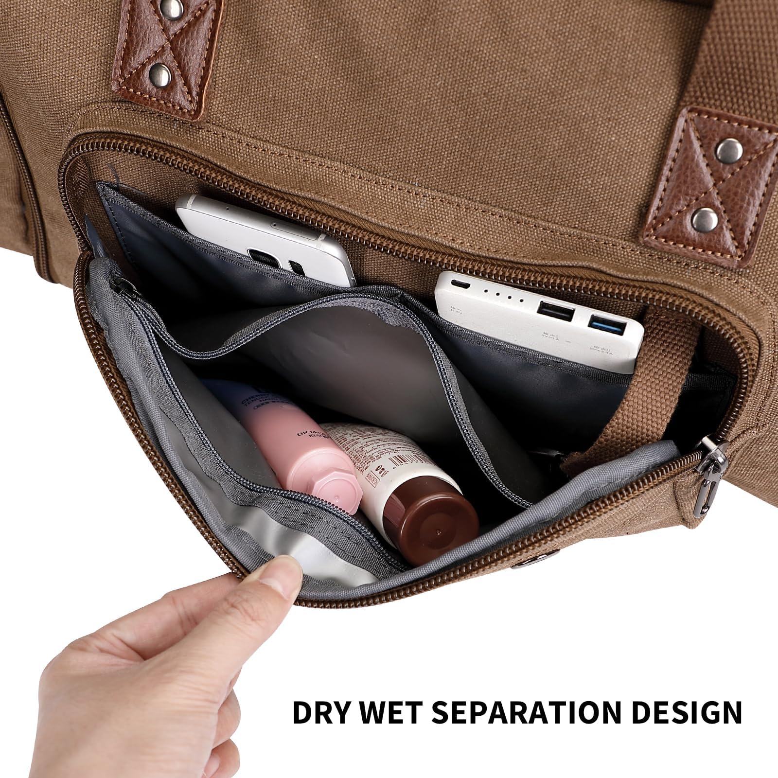 WITZMAN Men's Expandable Canvas Duffle Bag for Travel - Weekender Overnight Carry On Bag (A8007 Brown) - Perfect for Gym, Business Trips & Weekend Getaways