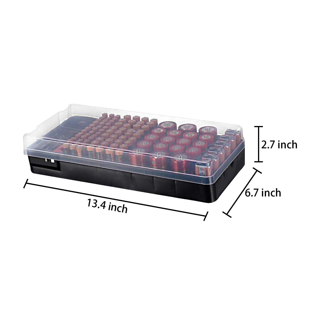 98-Slot Battery Organizer Storage Case with Built-in Tester - AA AAA C D 9V Battery Holder for Home, Office & Travel Organization