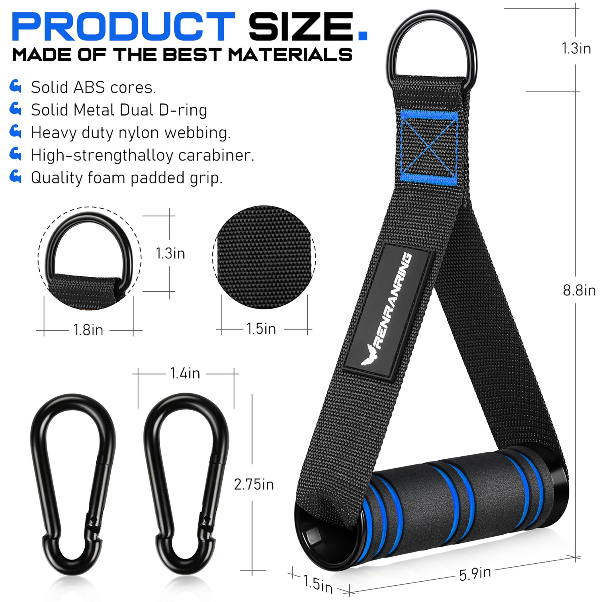 RENRANRING Gym Exercise Handles - Replacement Cable Machine Attachments for Pulleys, Resistance Bands & Strength Training - Pull Down Workout Accessories for Home Gym - Perfect for CrossFit, Weightlifting & Functional Training