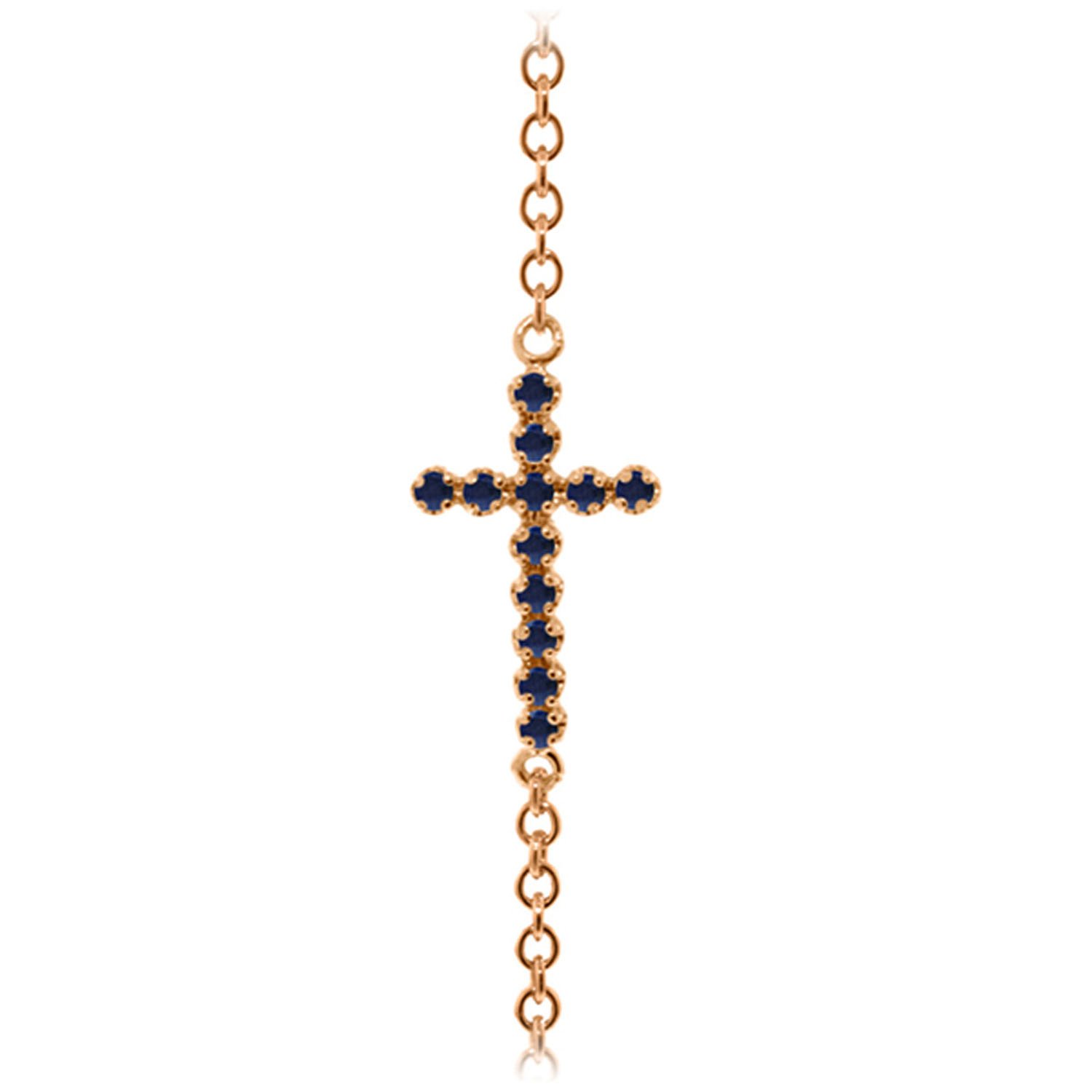 14K Yellow Gold Galaxy Gold GG Sapphire Cross Bracelet - Elegant Religious Jewelry for Women, Perfect for Gifts, Church, Weddings & Special Occasions