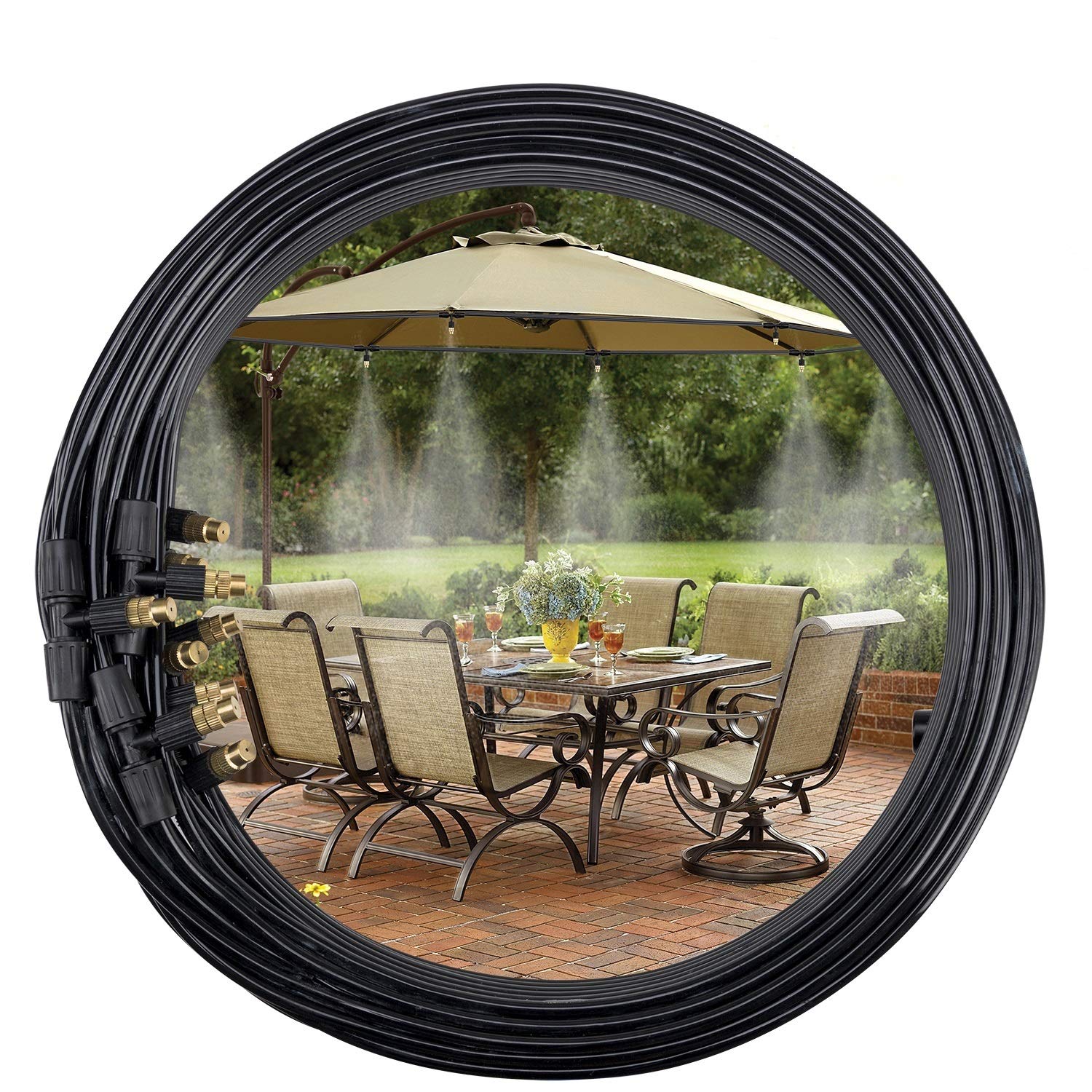 Outdoor Misting Cooling System with Brass Nozzles - 10m Misting Line for Patio, Garden, Greenhouse & Trampoline | Perfect for Waterparks, Backyard Cooling & Summer Relaxation